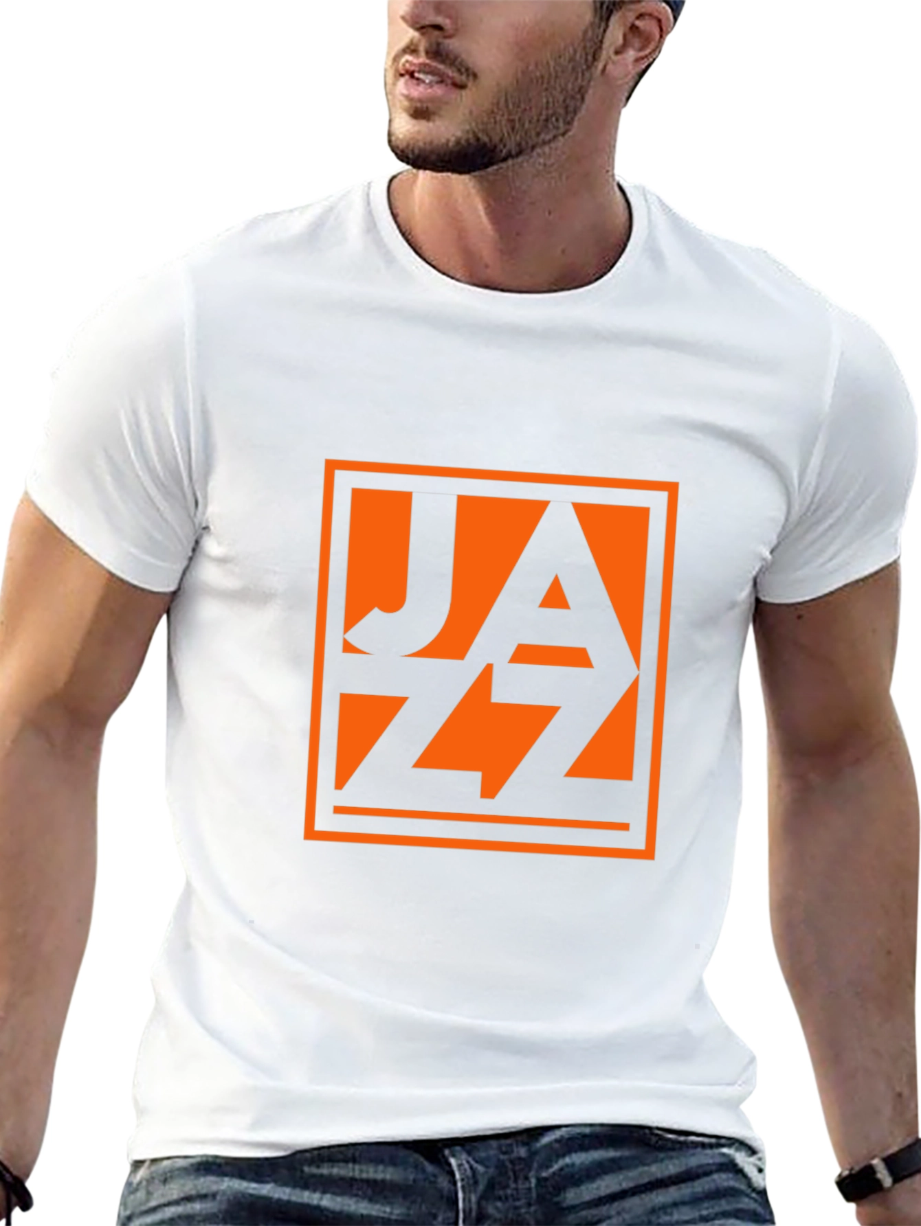 Black T-Shirt with Orange Jazz Graphic