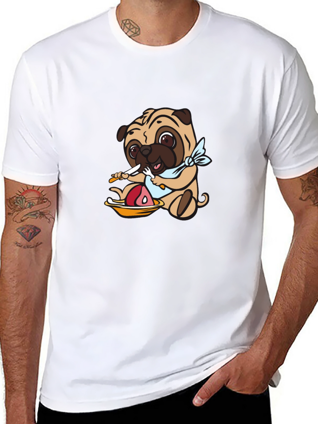 Pug Eating Meat Graphic T-Shirt
