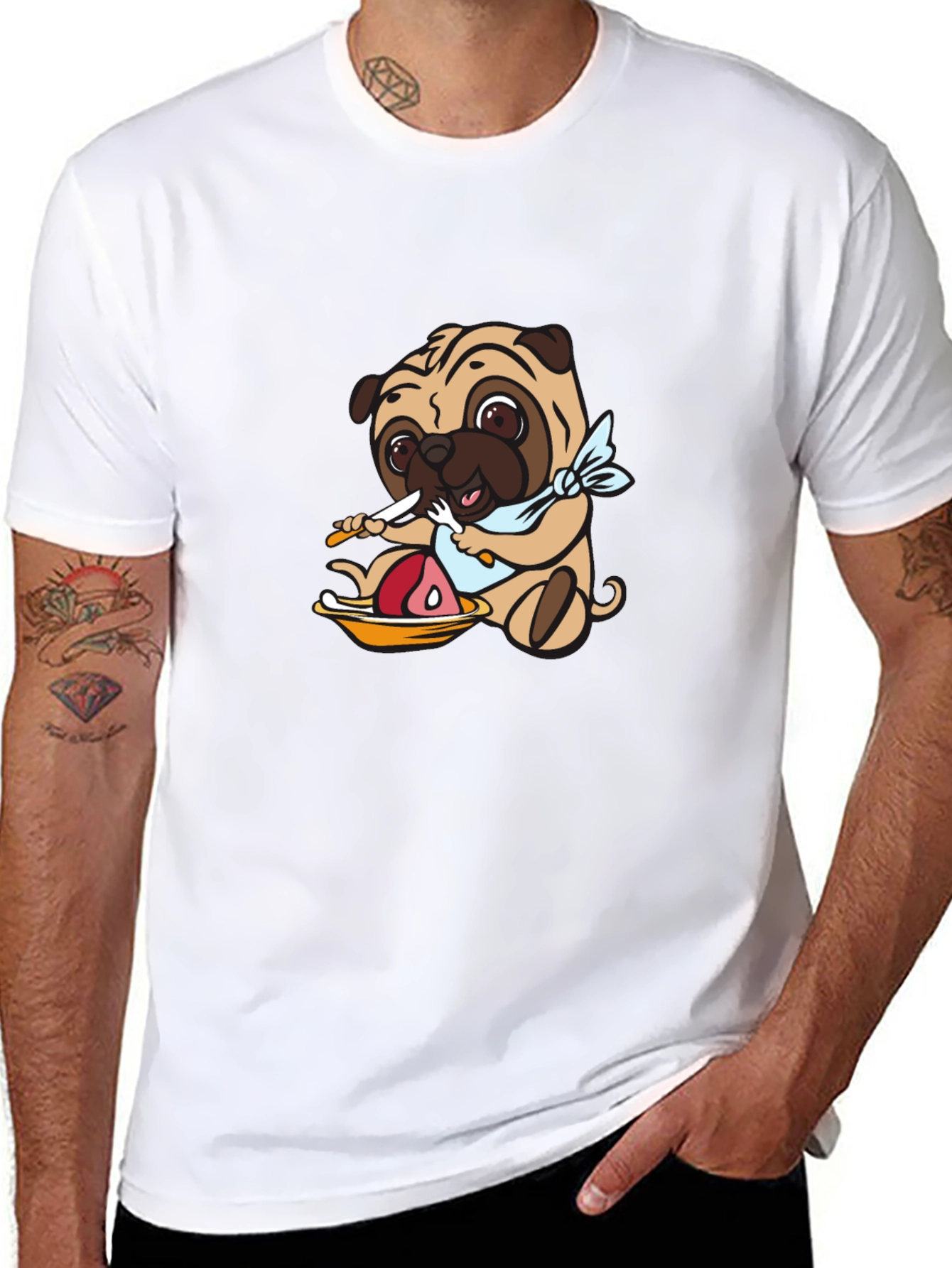 Pug Eating Meat Graphic T-Shirt