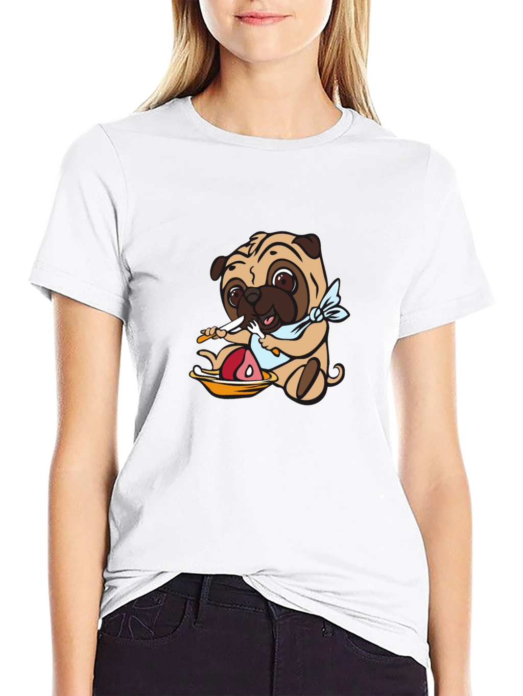 Pug Eating Meat Graphic T-Shirt
