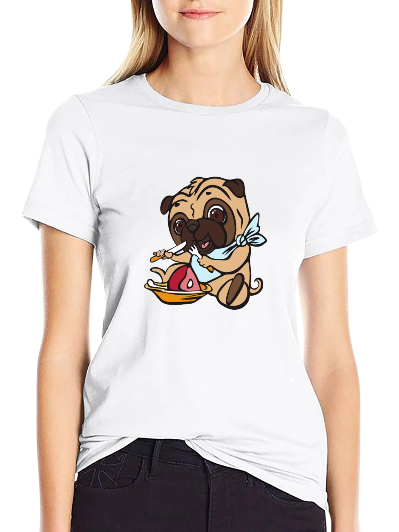 Pug Eating Meat Graphic T-Shirt