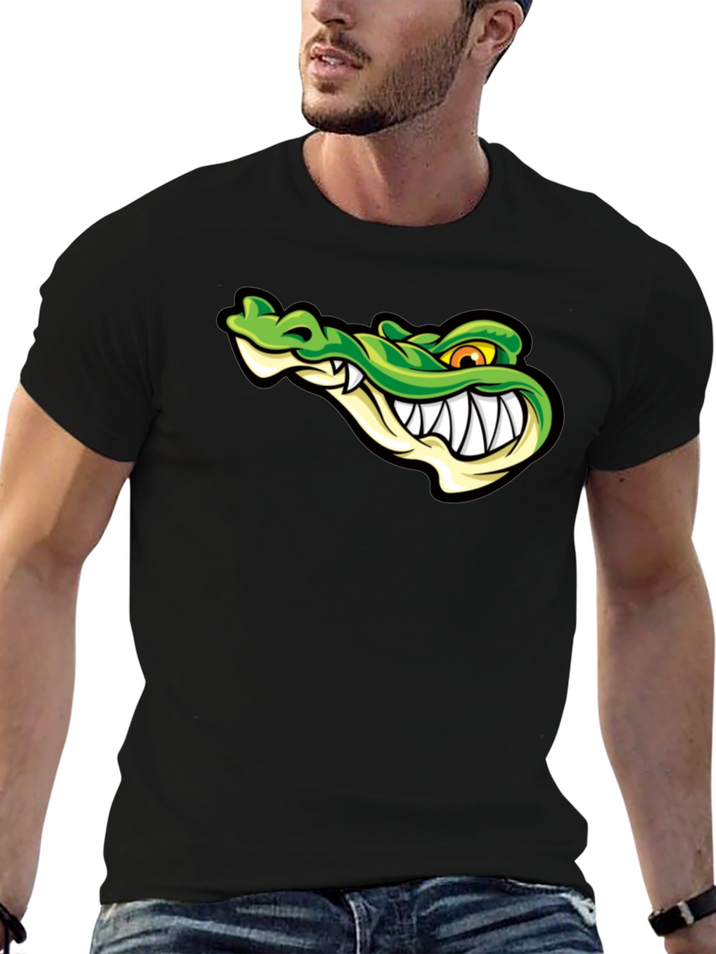 Cool Alligator Graphic Print Black T-Shirt