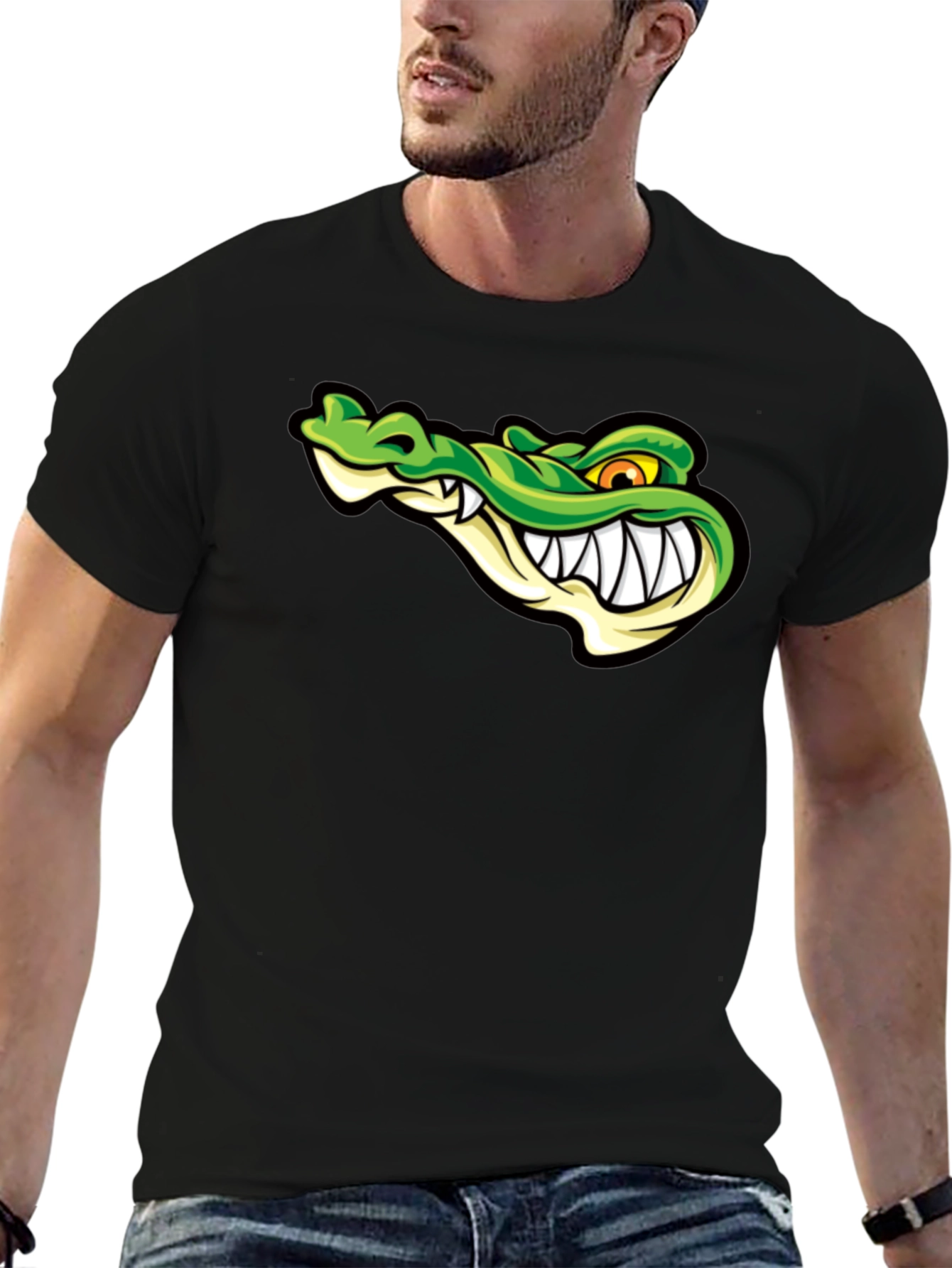 Cool Alligator Graphic Print Black T-Shirt