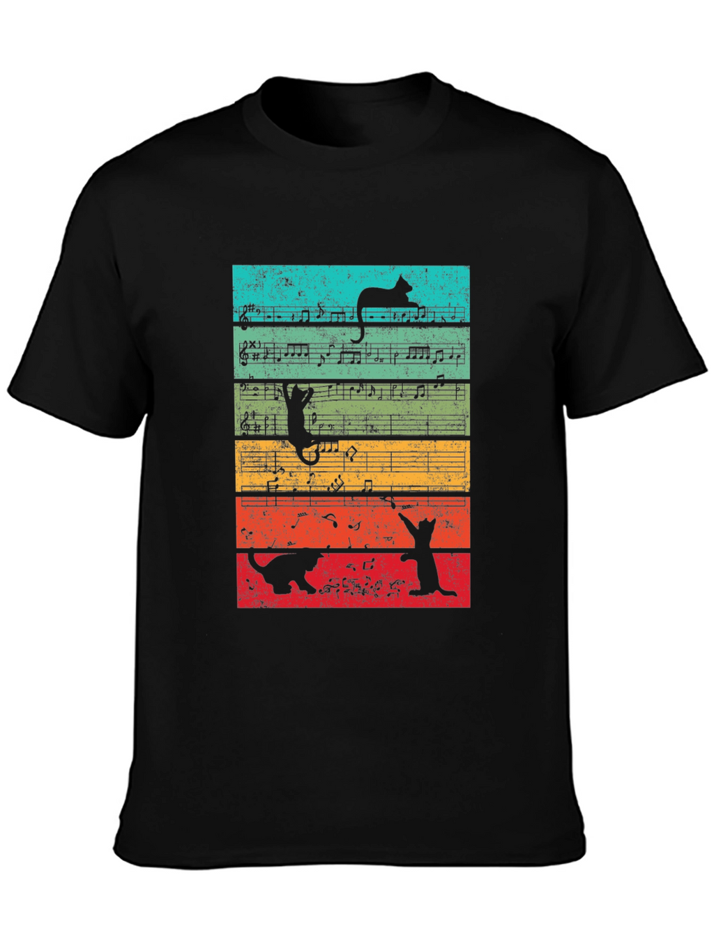 Cats and Music Notes Graphic T-Shirt