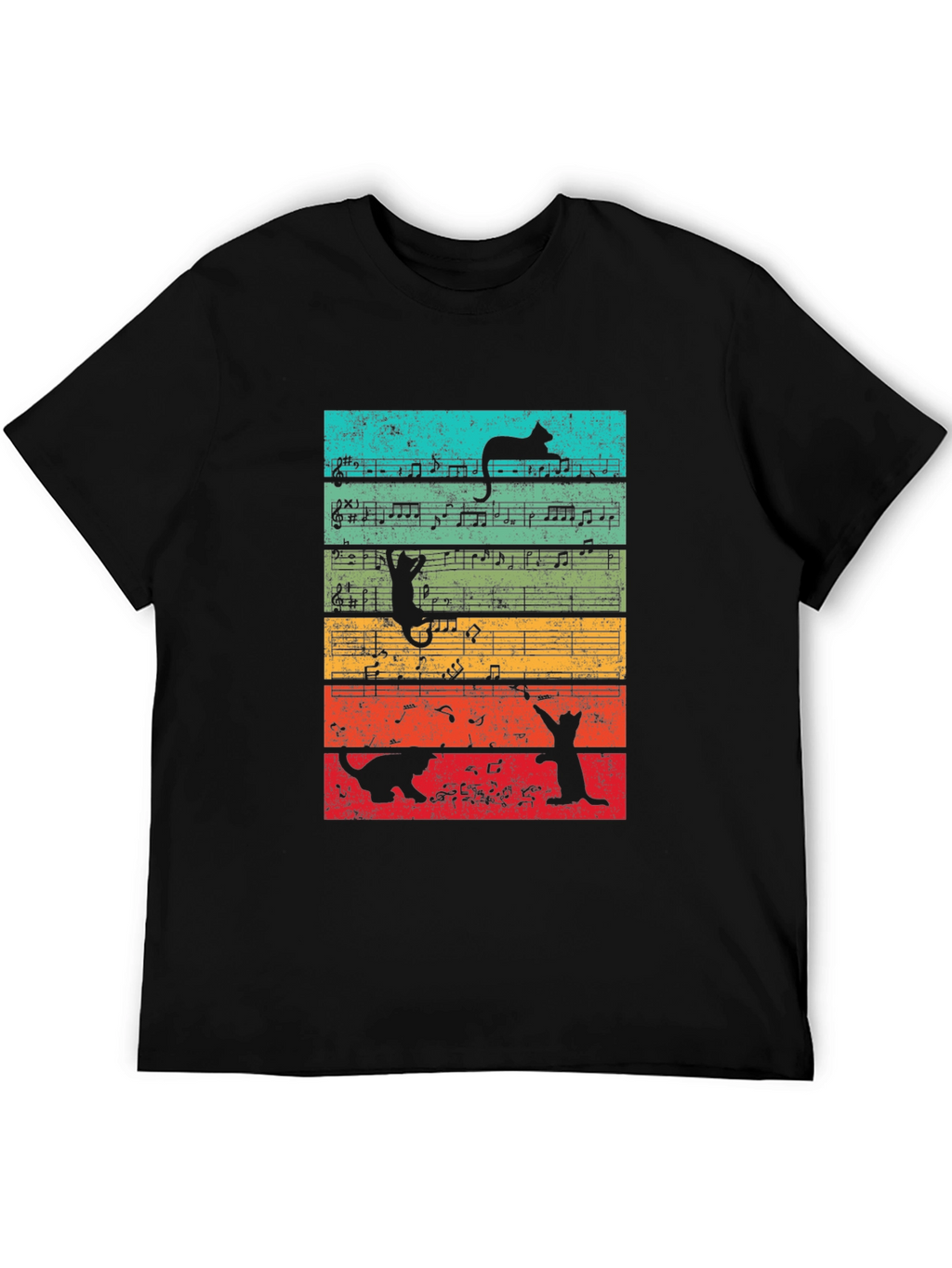 Cats and Music Notes Graphic T-Shirt