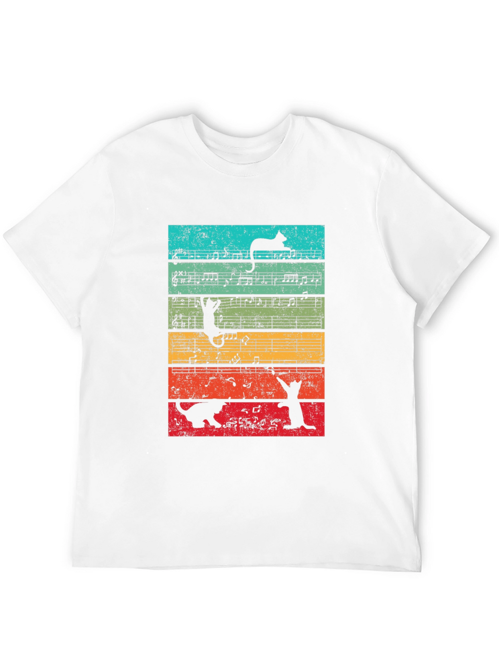 Cats and Music Notes Graphic T-Shirt