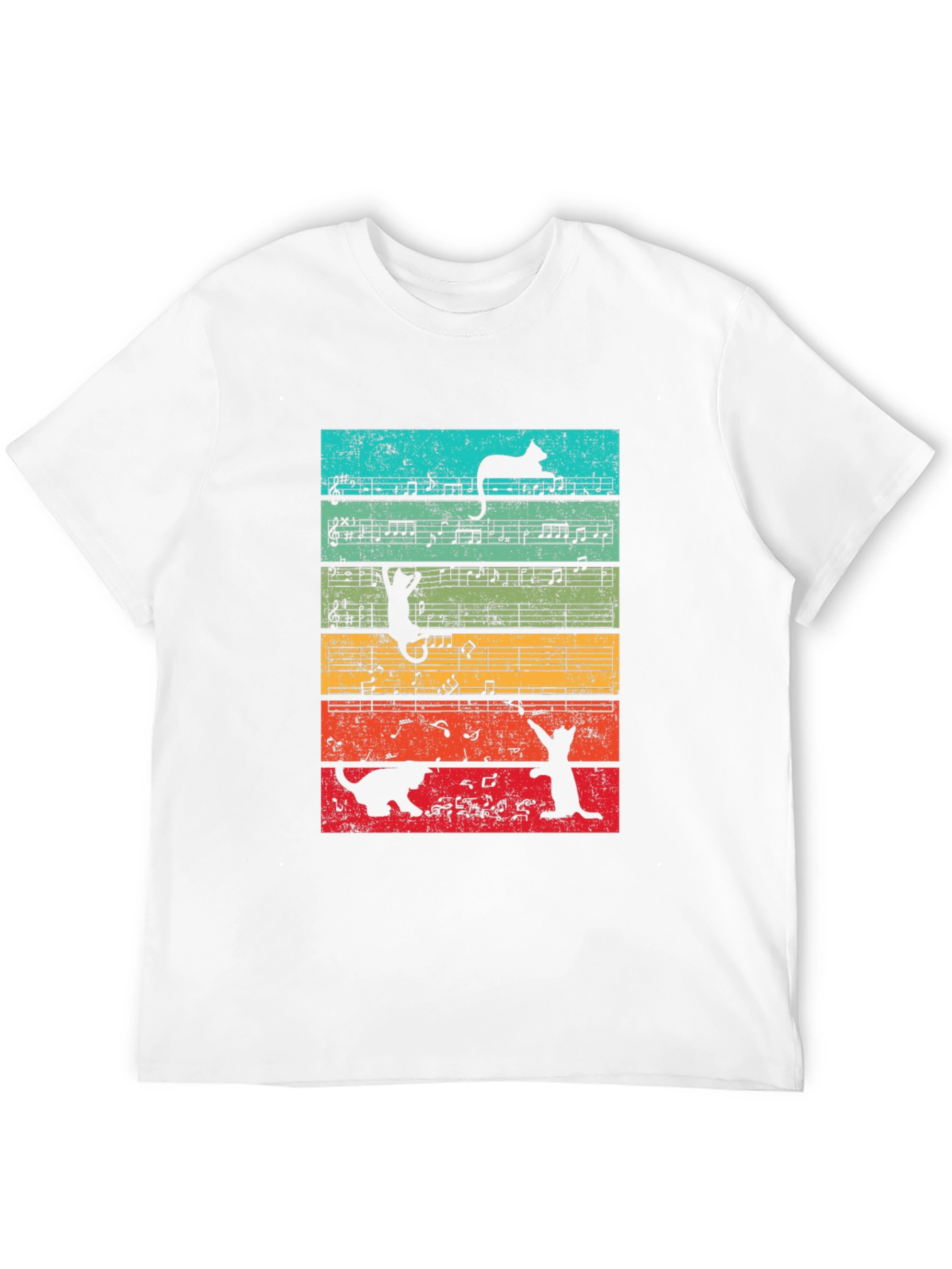 Cats and Music Notes Graphic T-Shirt
