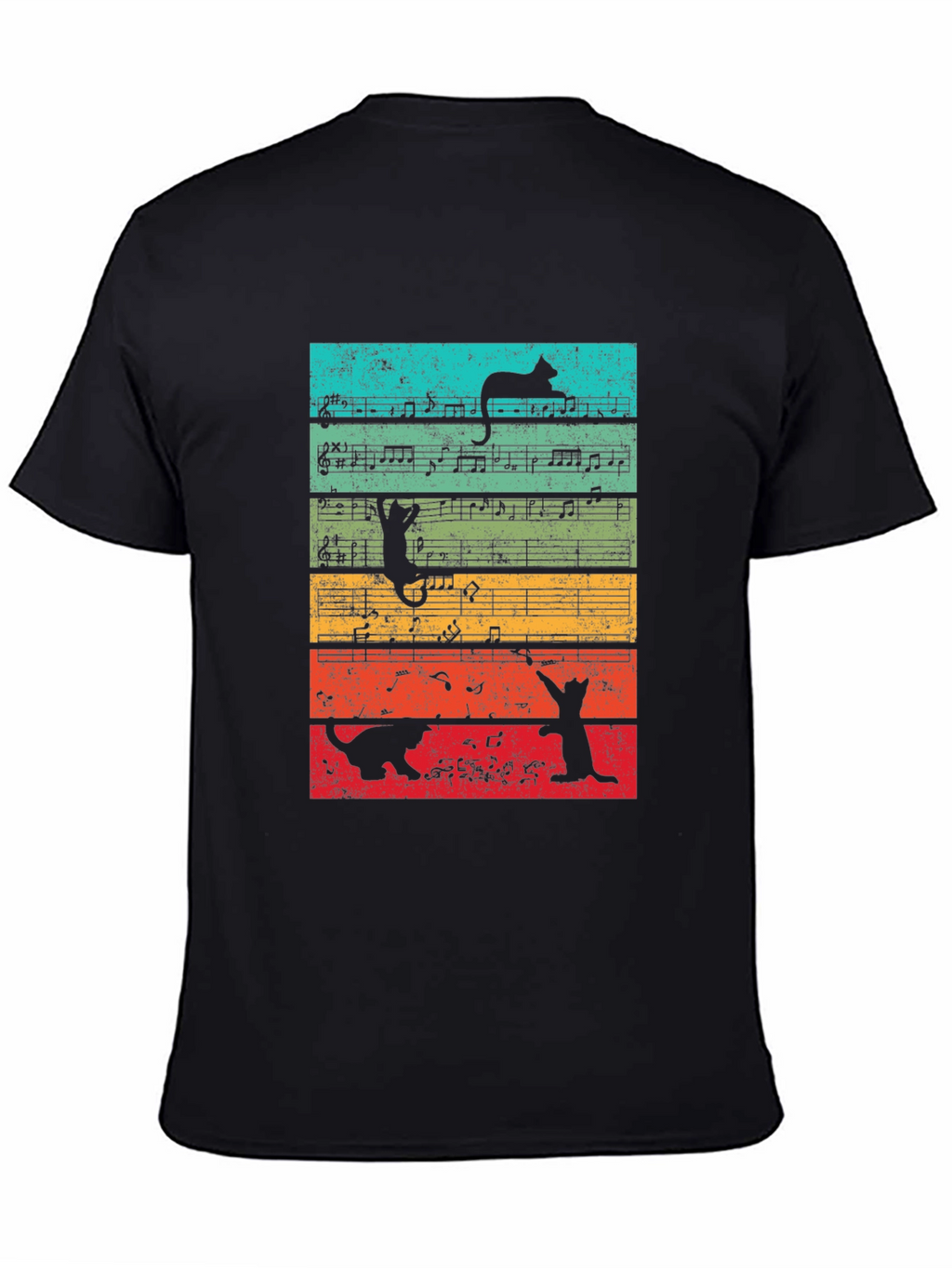 Cats and Music Notes Graphic T-Shirt