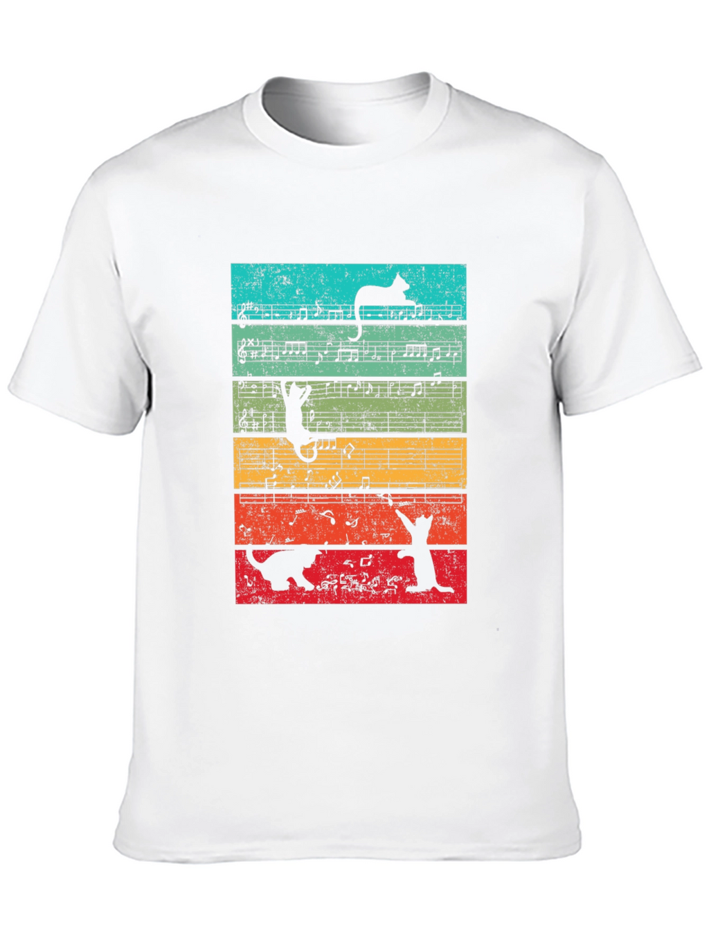 Cats and Music Notes Graphic T-Shirt