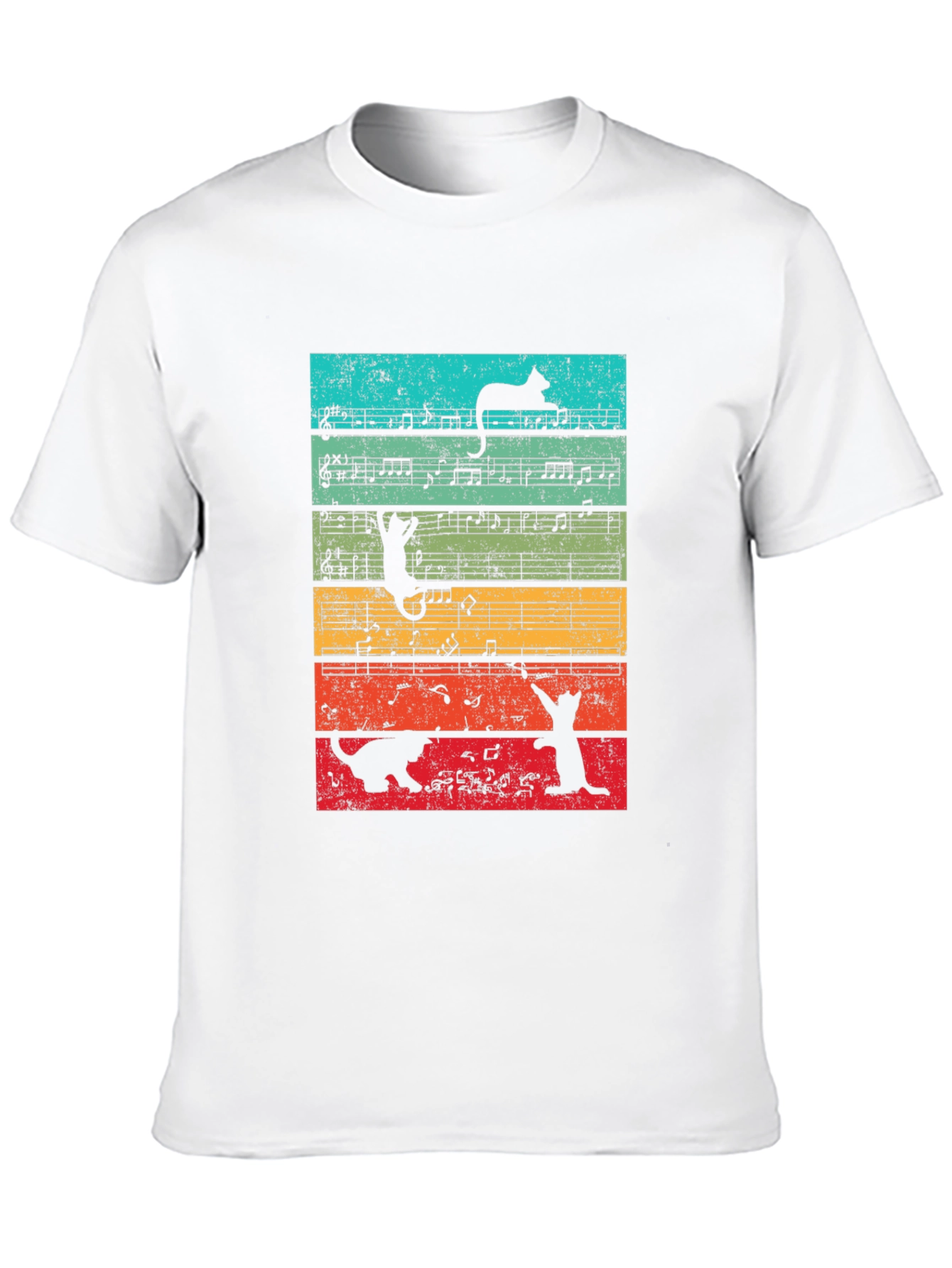 Cats and Music Notes Graphic T-Shirt