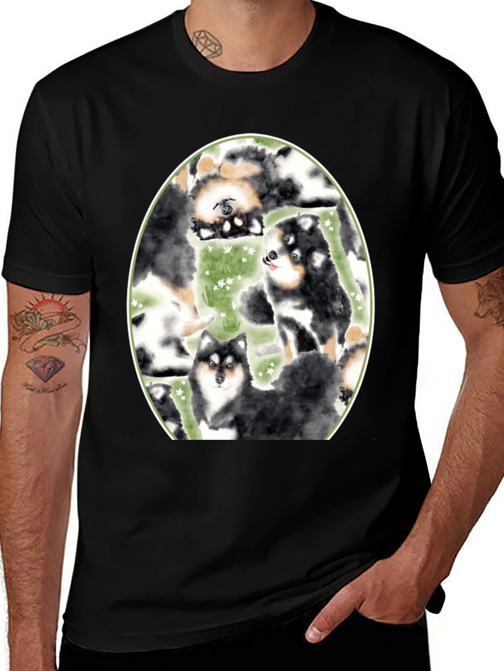 Dog Lovers T-Shirt: Cute Canine Pattern Black