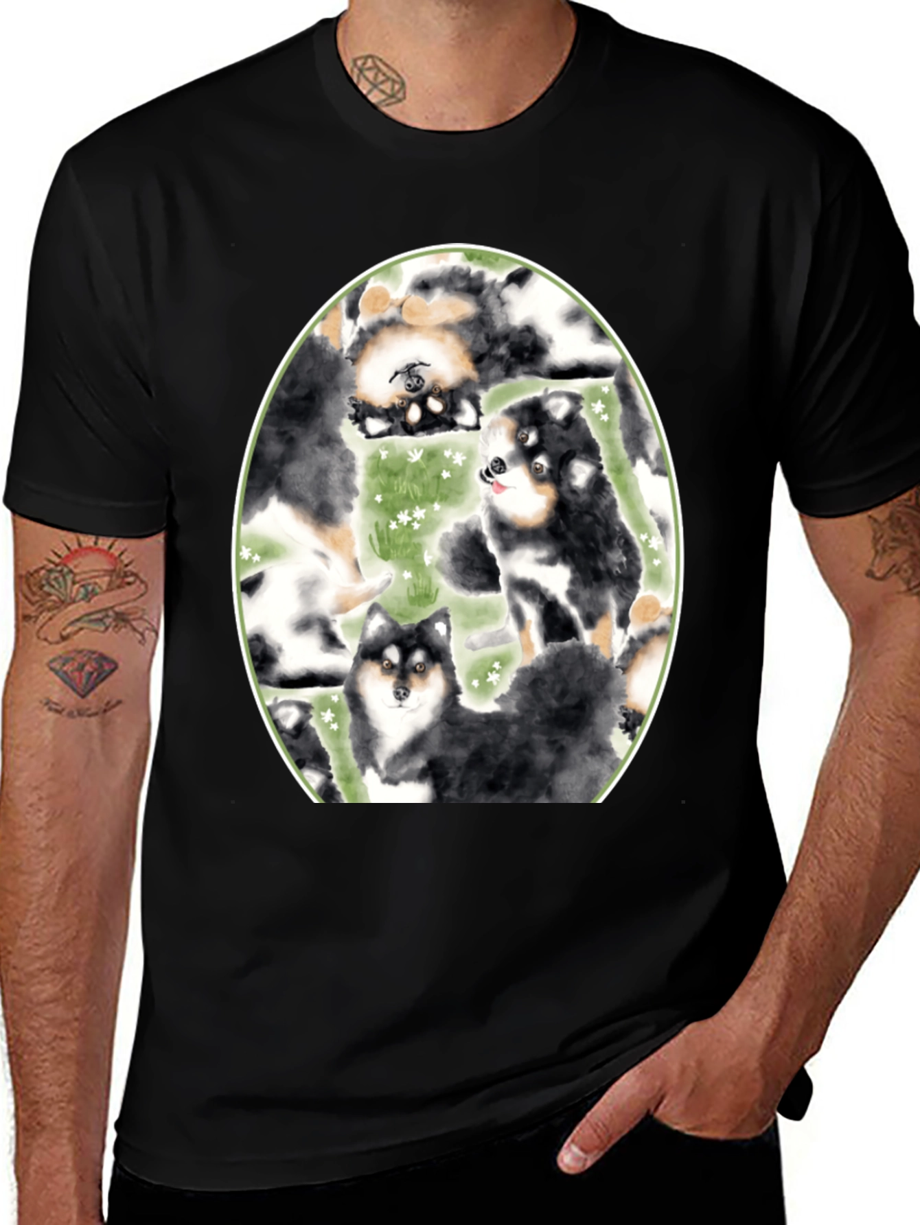 Dog Lovers T-Shirt: Cute Canine Pattern Black