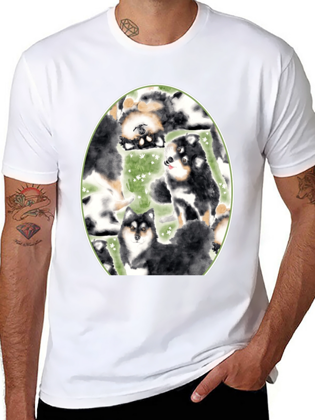 Dog Lovers T-Shirt: Cute Canine Pattern Black