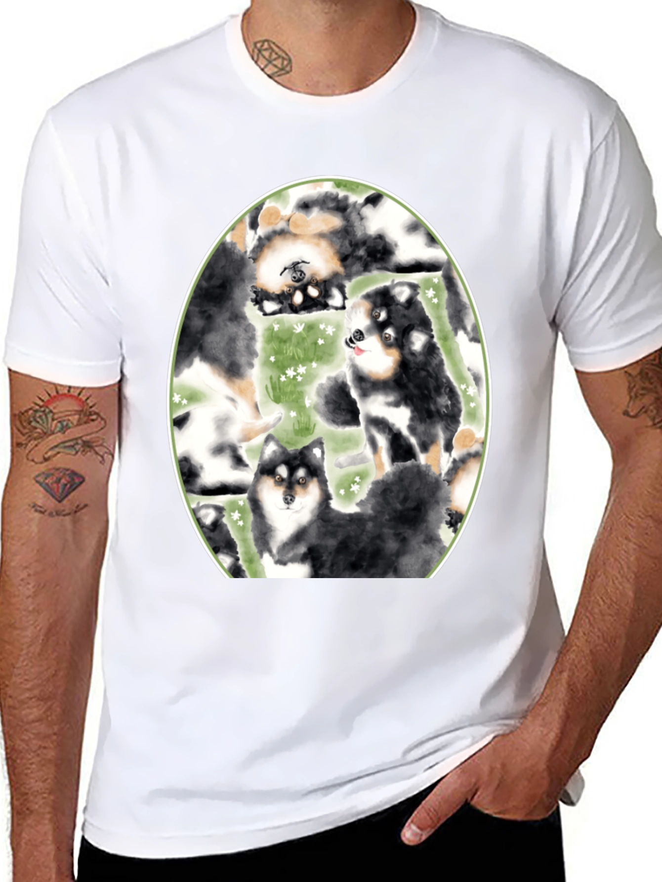 Dog Lovers T-Shirt: Cute Canine Pattern Black