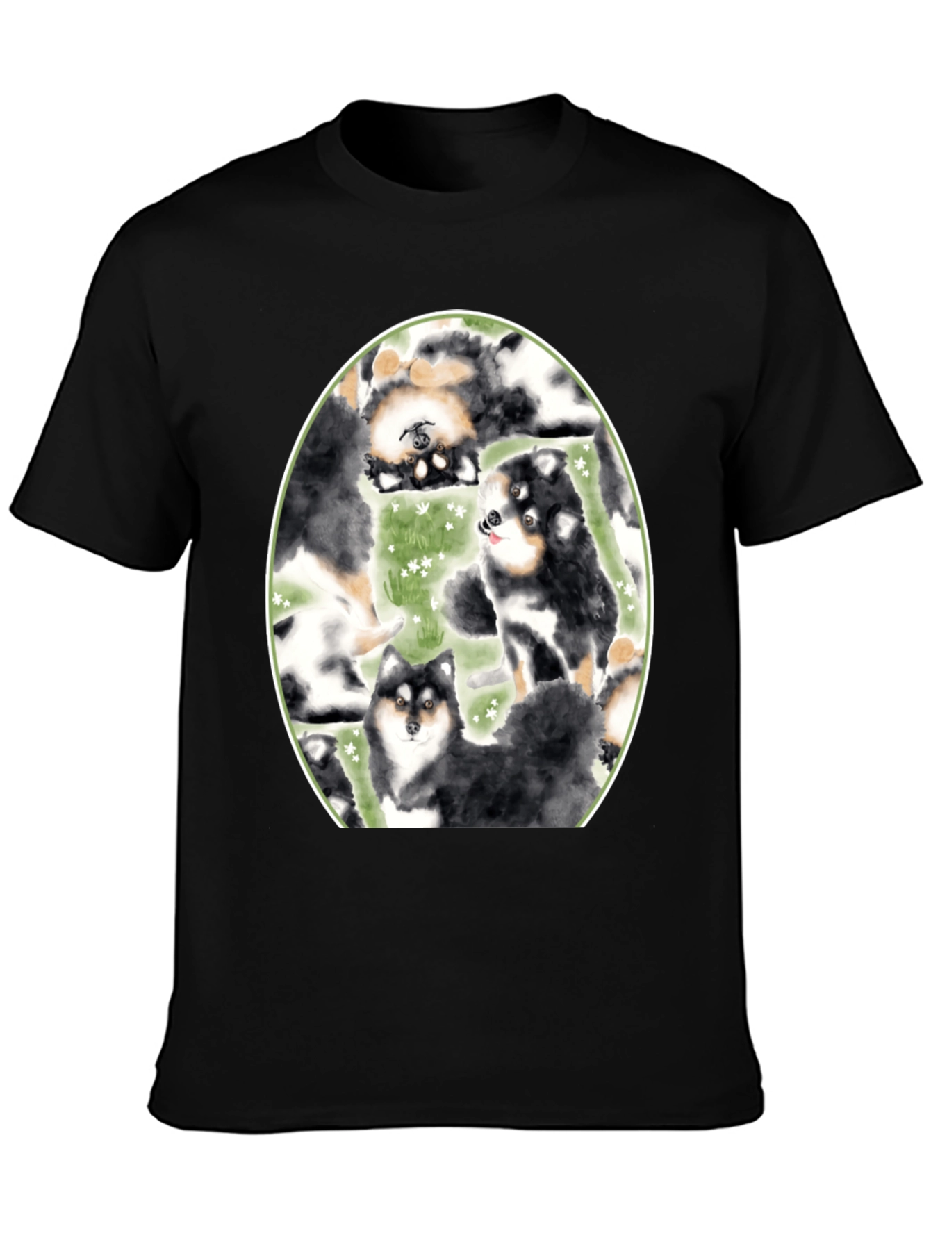 Dog Lovers T-Shirt: Cute Canine Pattern Black