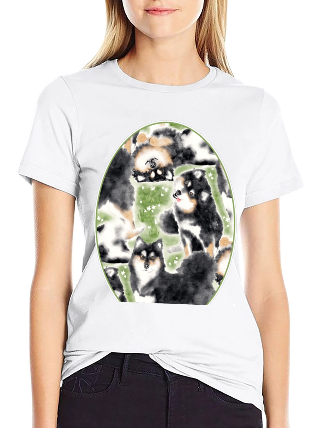 Dog Lovers T-Shirt: Cute Canine Pattern Black