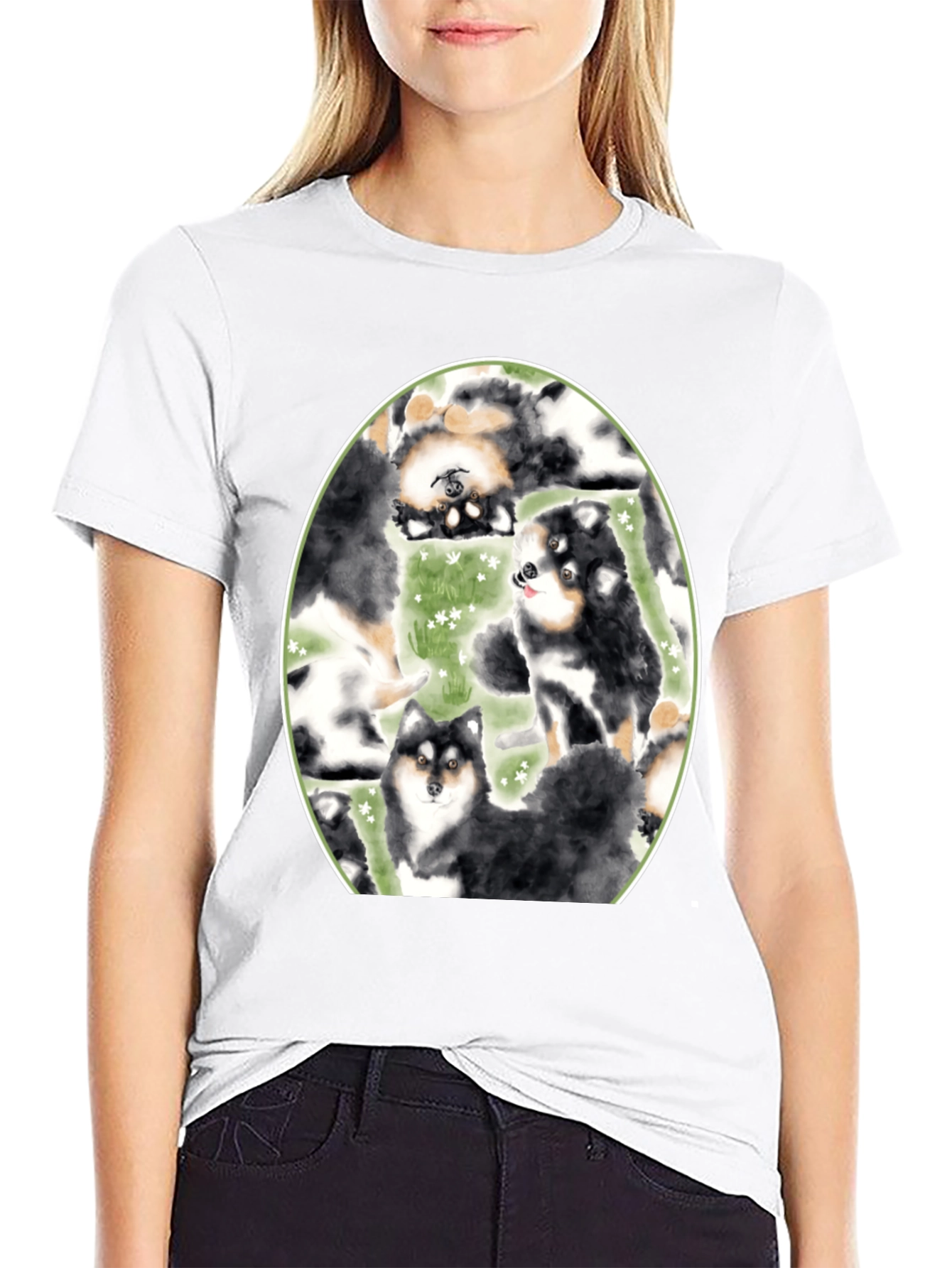 Dog Lovers T-Shirt: Cute Canine Pattern Black