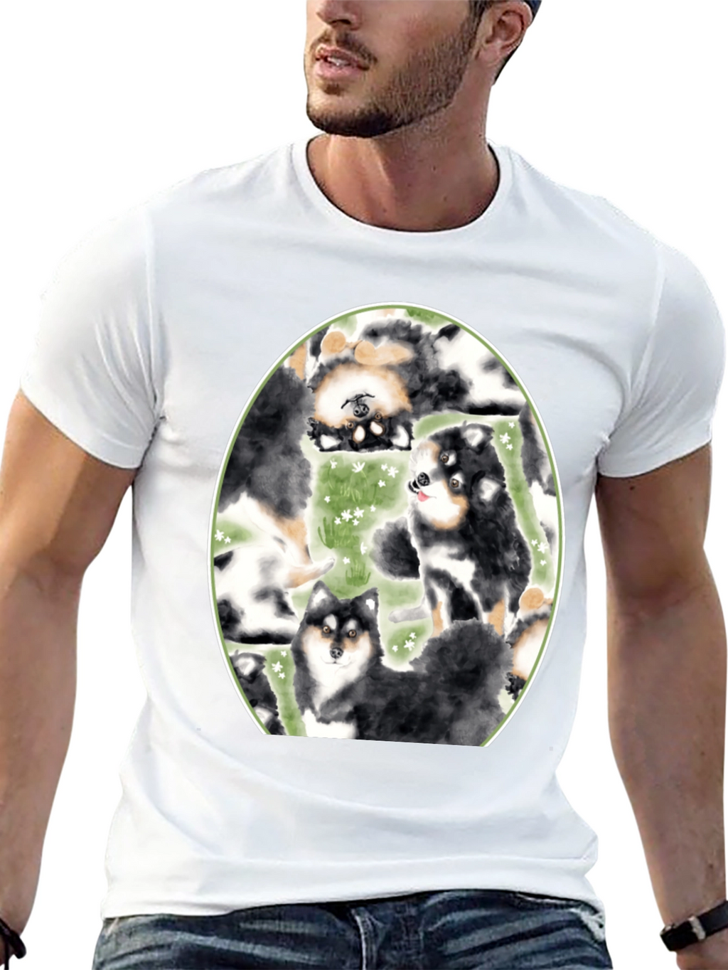 Dog Lovers T-Shirt: Cute Canine Pattern Black