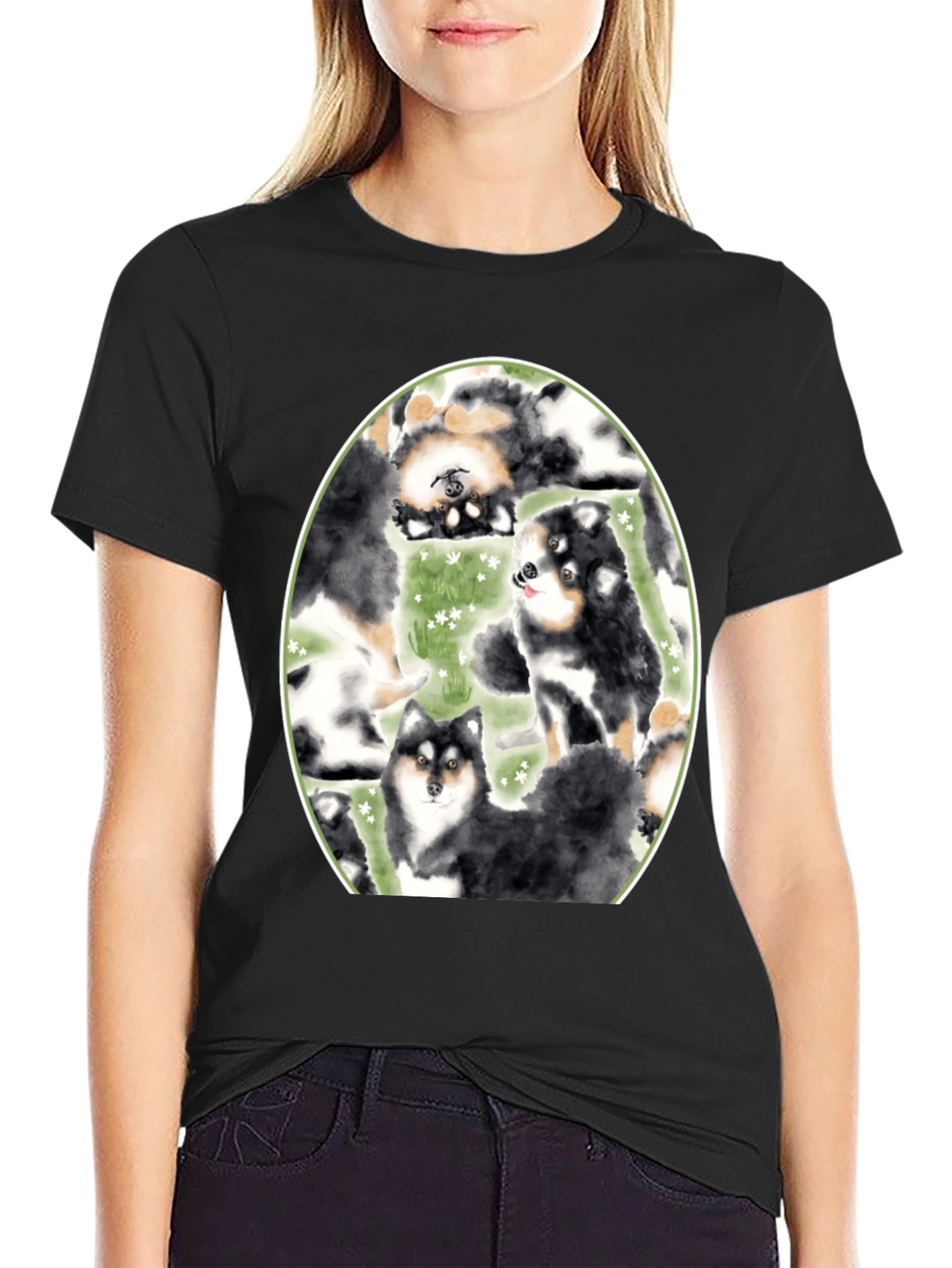 Dog Lovers T-Shirt: Cute Canine Pattern Black
