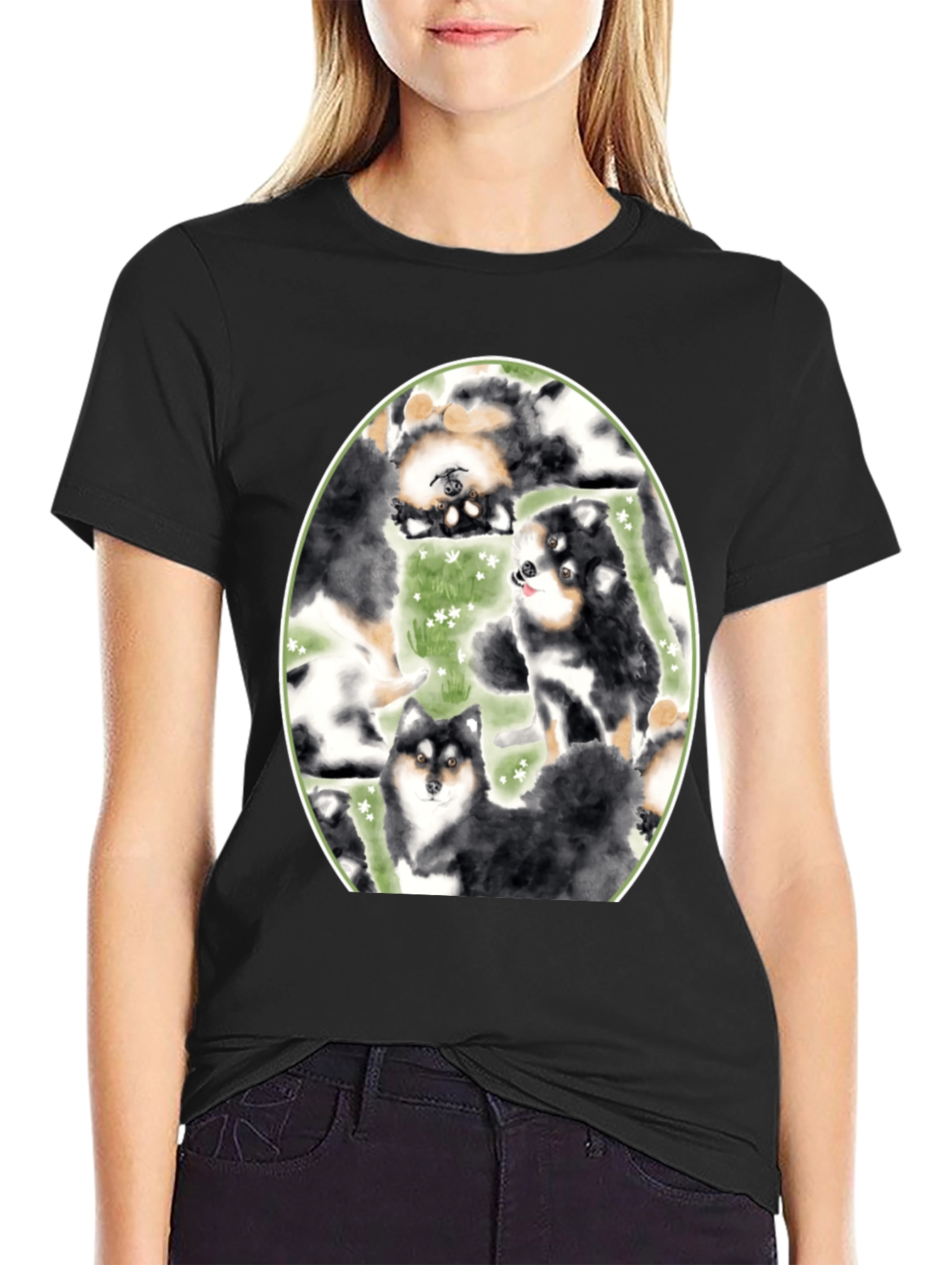 Dog Lovers T-Shirt: Cute Canine Pattern Black