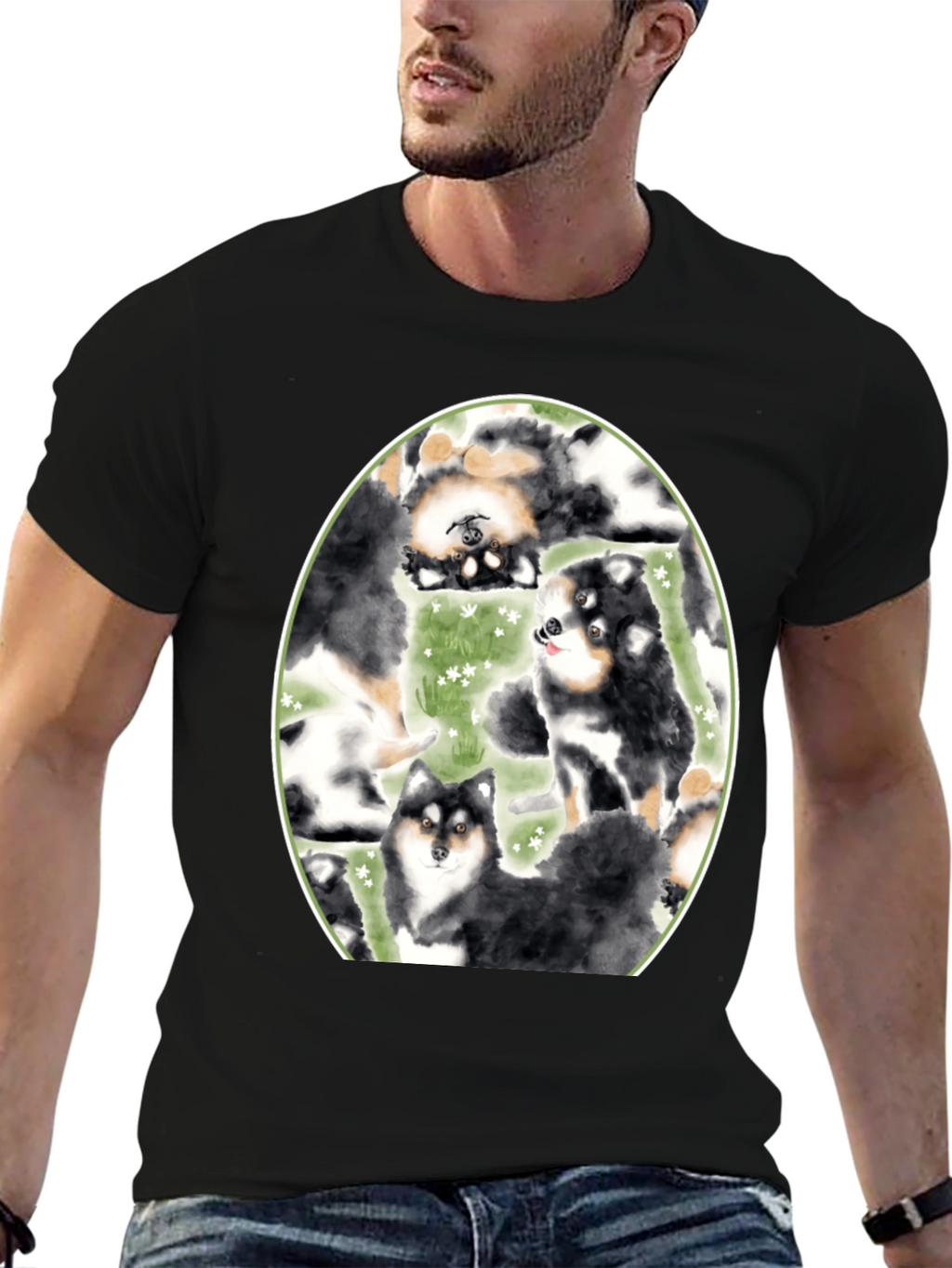 Dog Lovers T-Shirt: Cute Canine Pattern Black