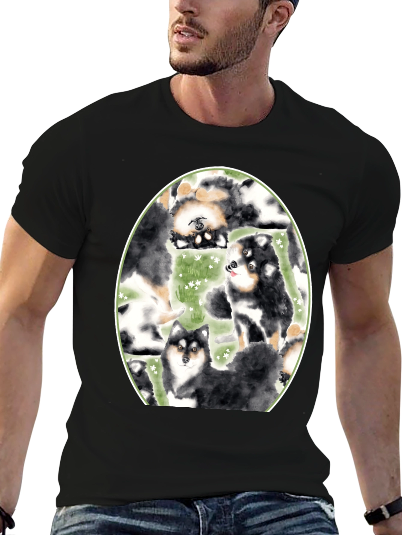 Dog Lovers T-Shirt: Cute Canine Pattern Black