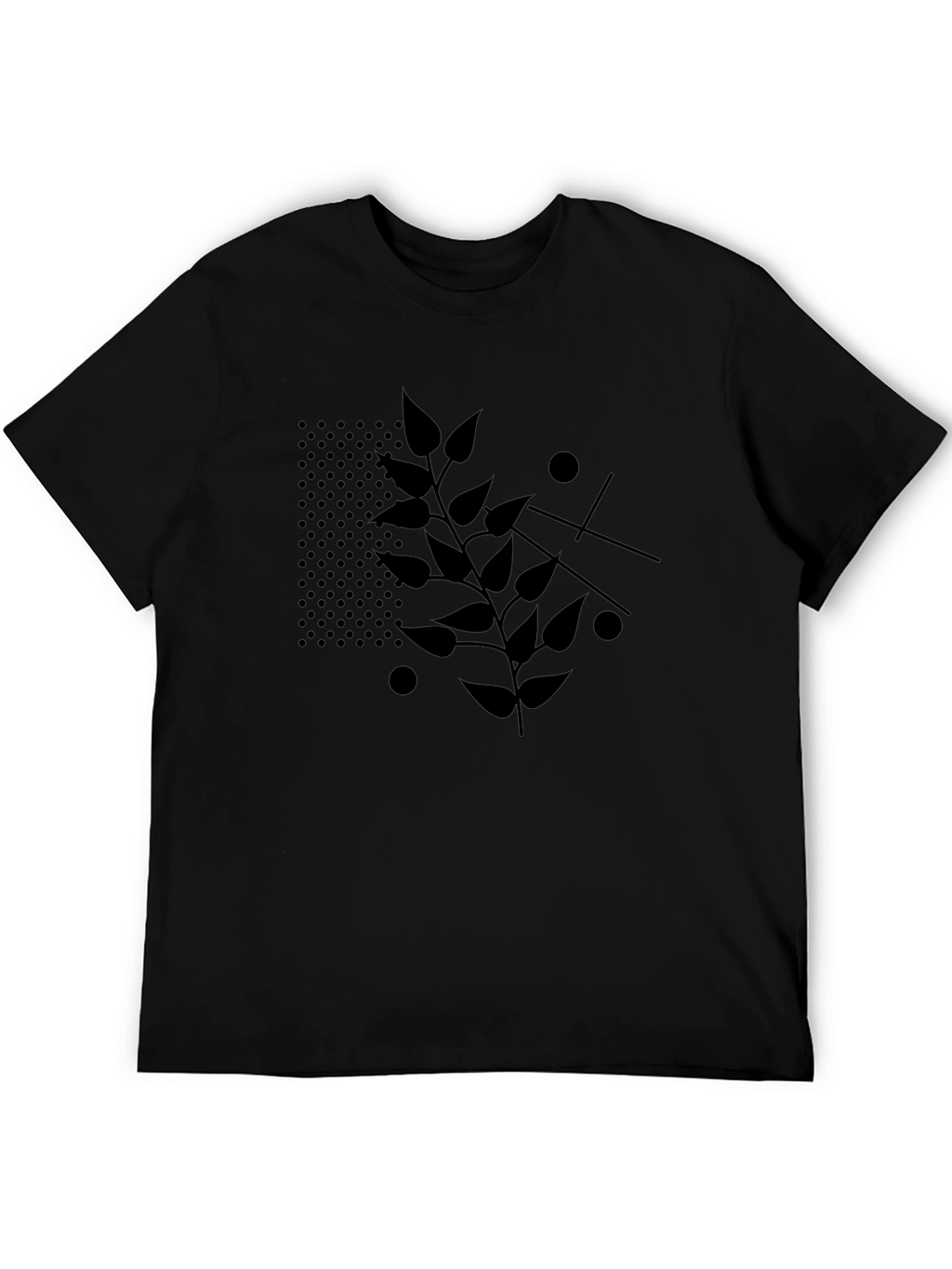 Modern Leaf Print Black T-Shirt