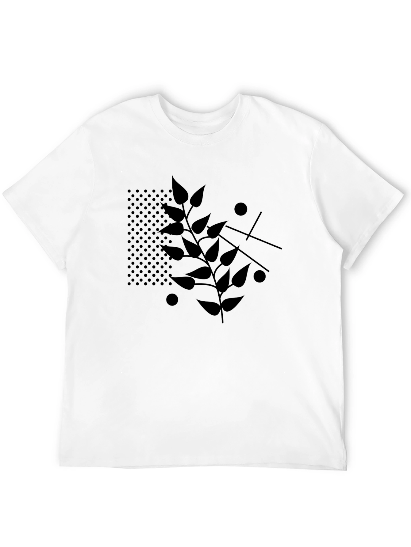 Modern Leaf Print Black T-Shirt