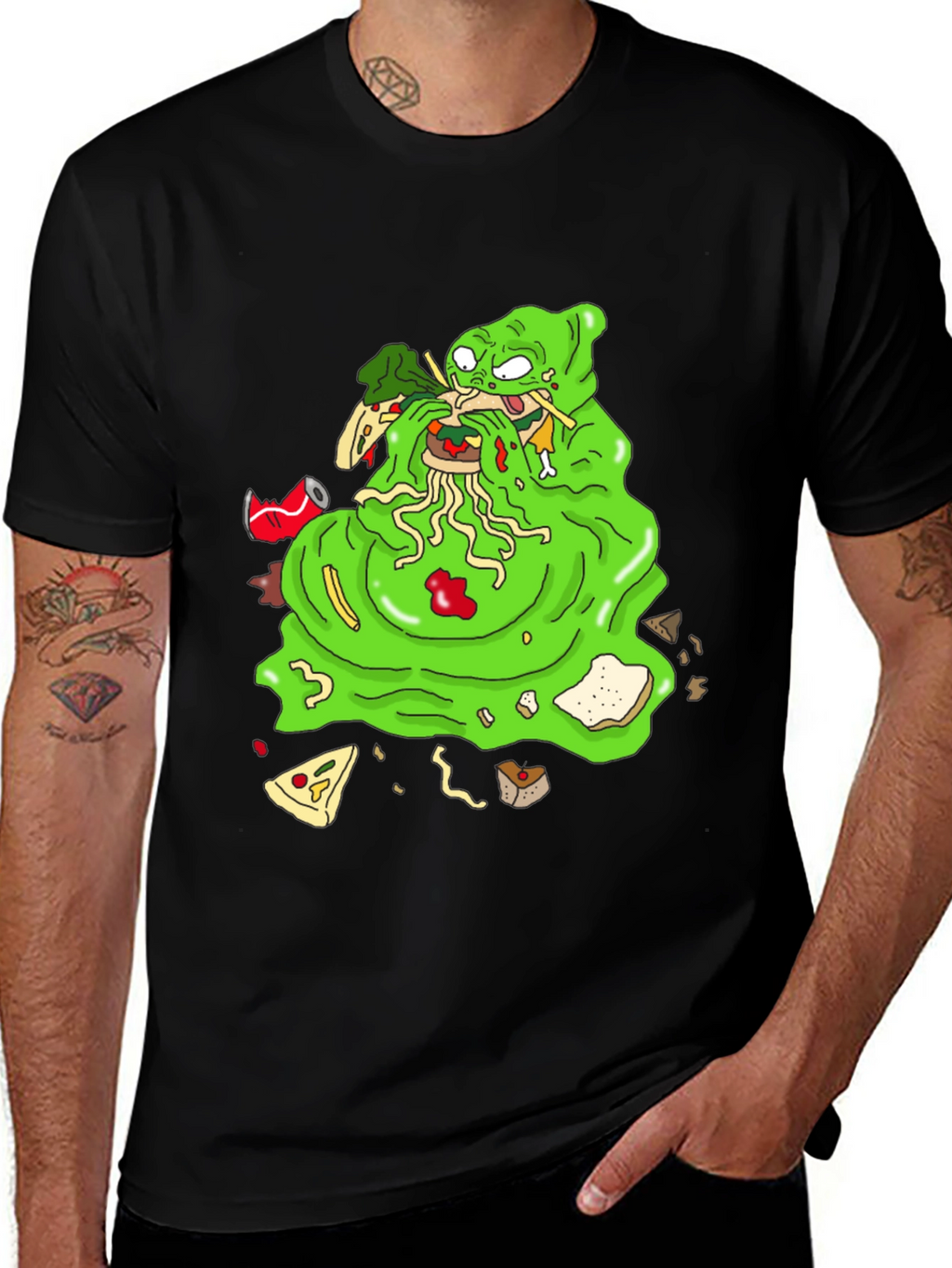 Green Blob Monster Eating Graphic T-Shirt