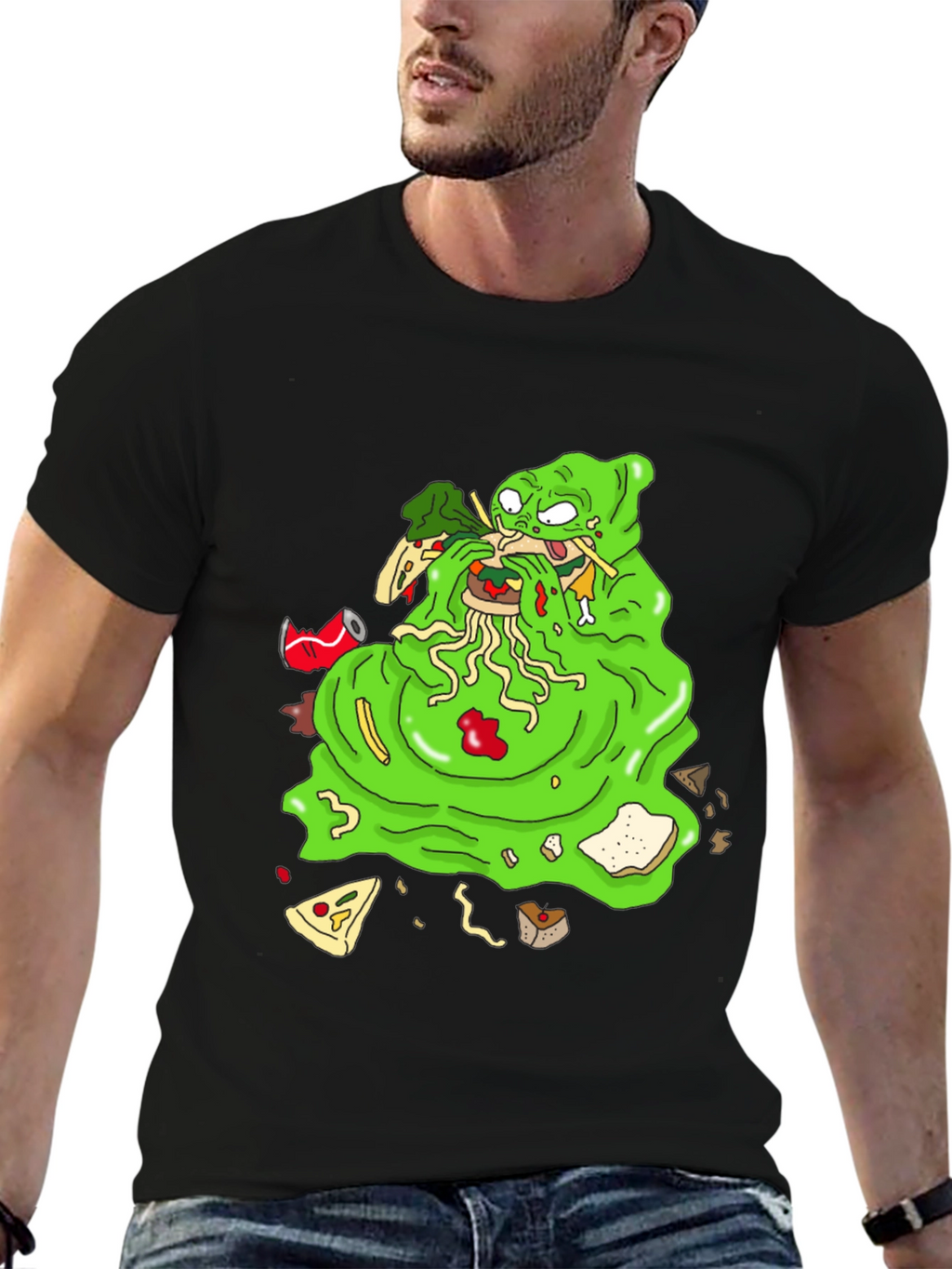 Green Blob Monster Eating Graphic T-Shirt