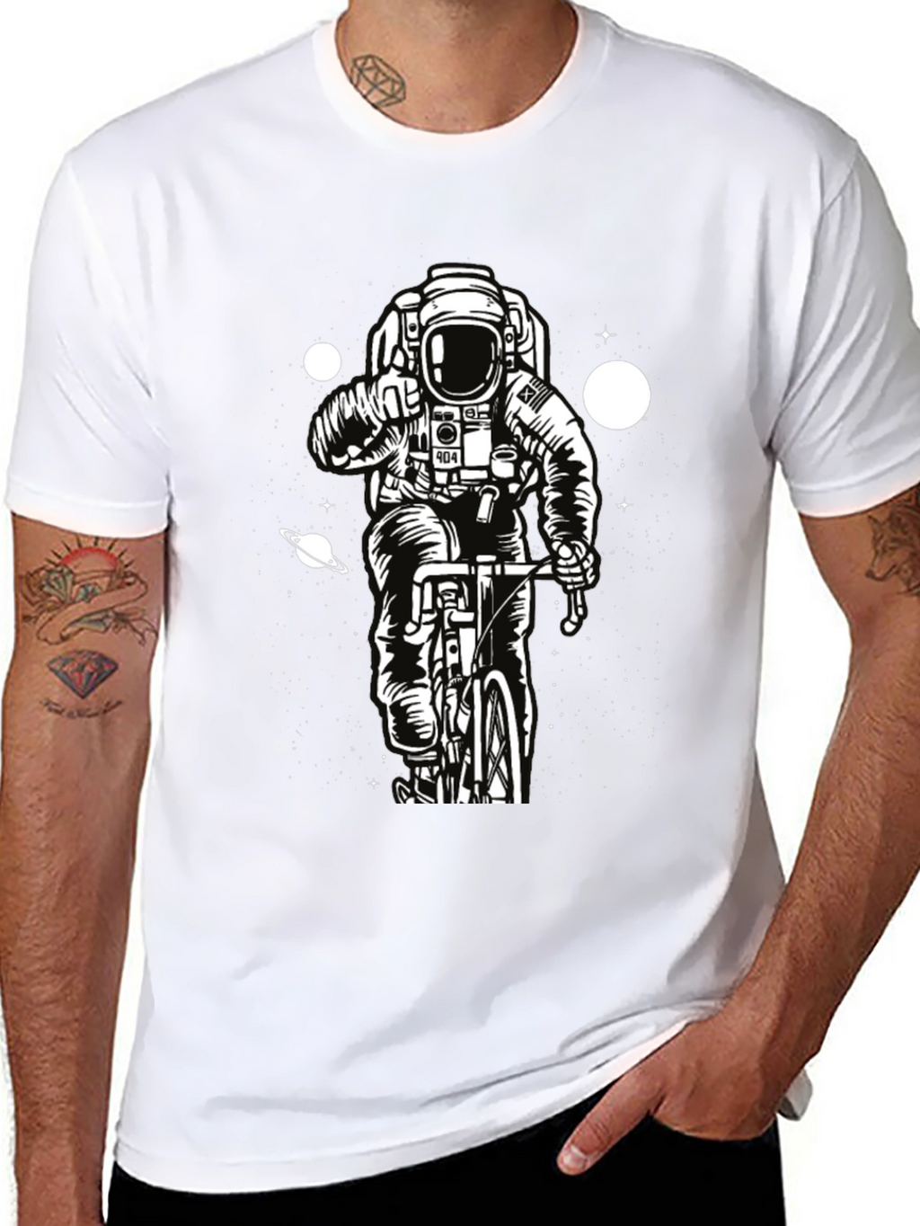 Astronaut on Bike Graphic T-Shirt - Space Adventure Tee