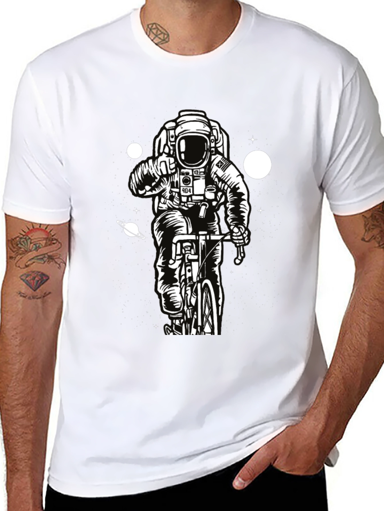 Astronaut on Bike Graphic T-Shirt - Space Adventure Tee