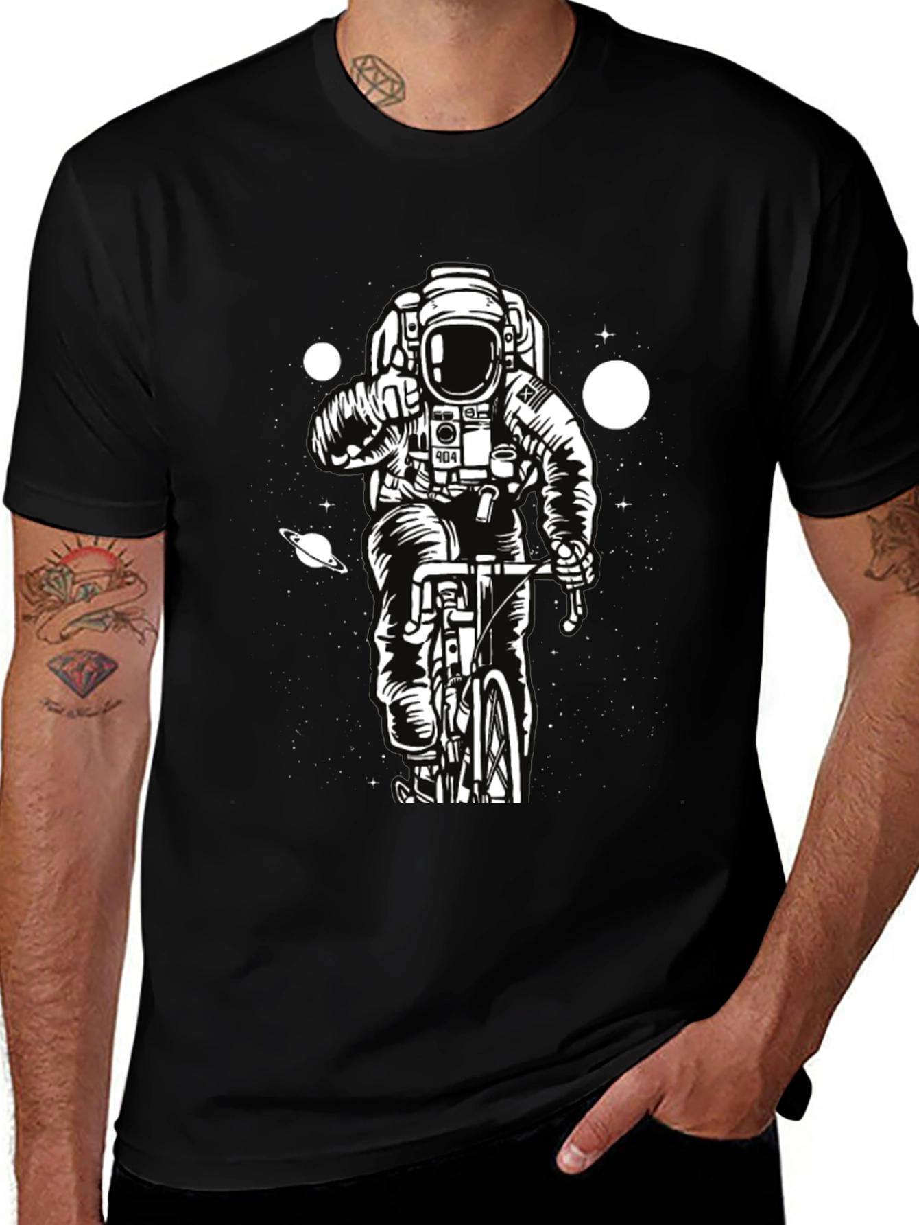 Astronaut on Bike Graphic T-Shirt - Space Adventure Tee