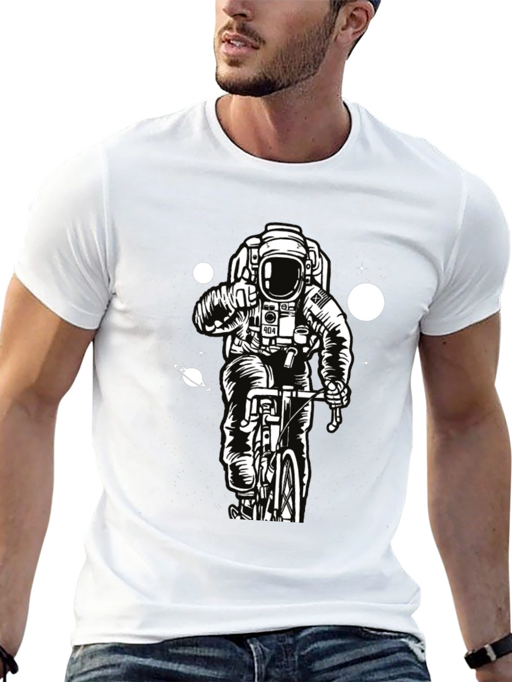 Astronaut on Bike Graphic T-Shirt - Space Adventure Tee