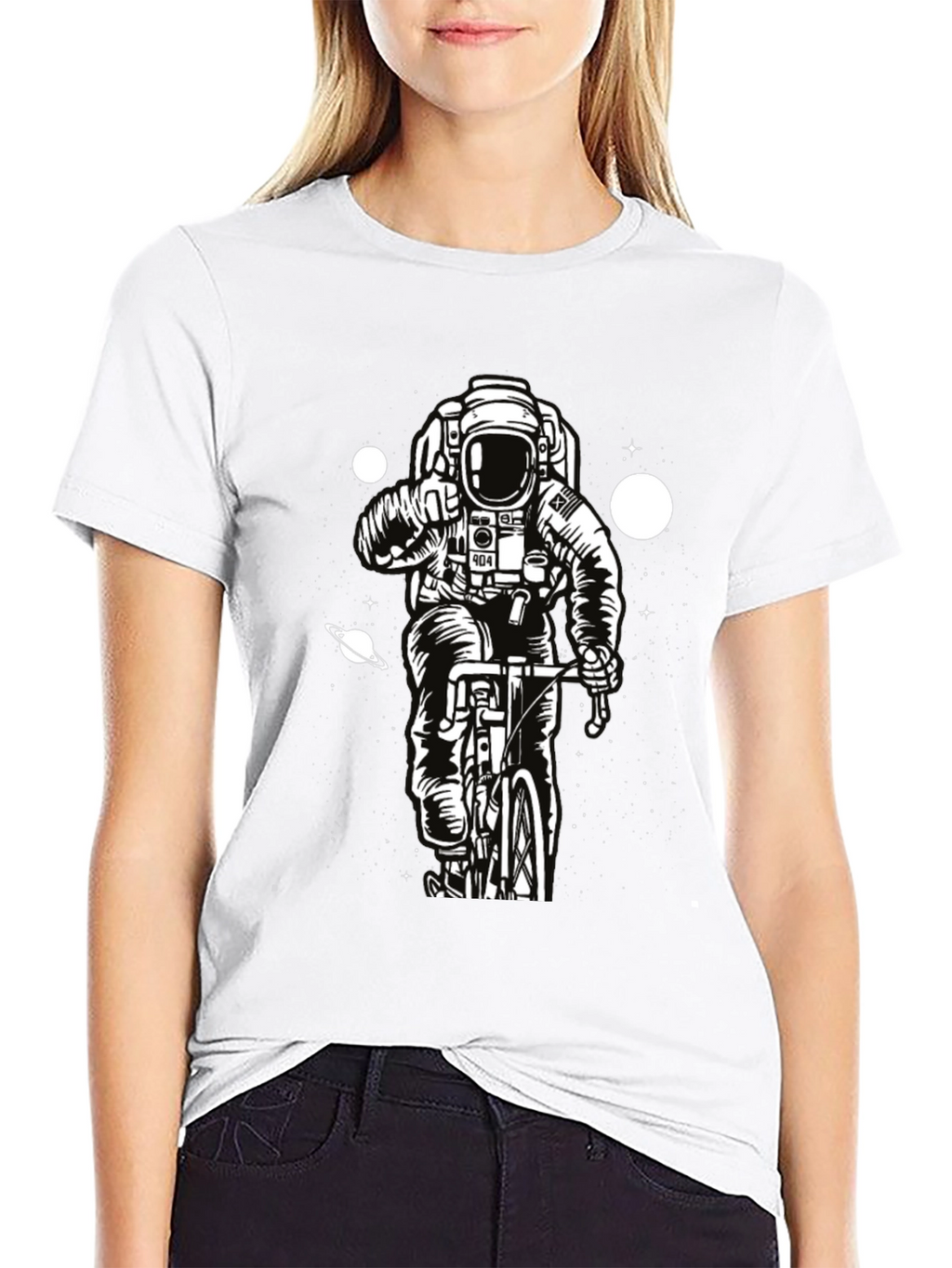 Astronaut on Bike Graphic T-Shirt - Space Adventure Tee