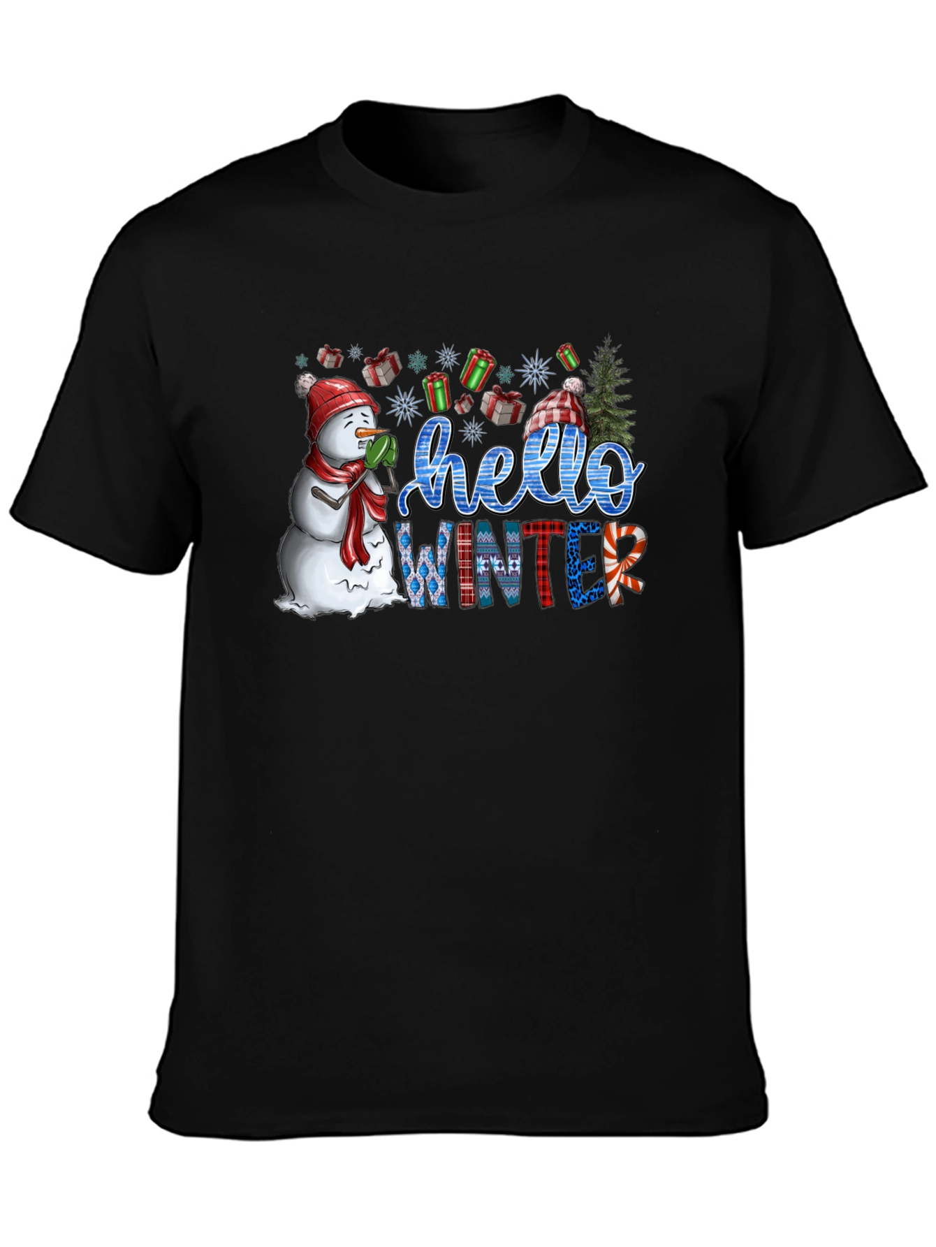 Hello Winter Graphic Tee - Holiday Festive Shirt