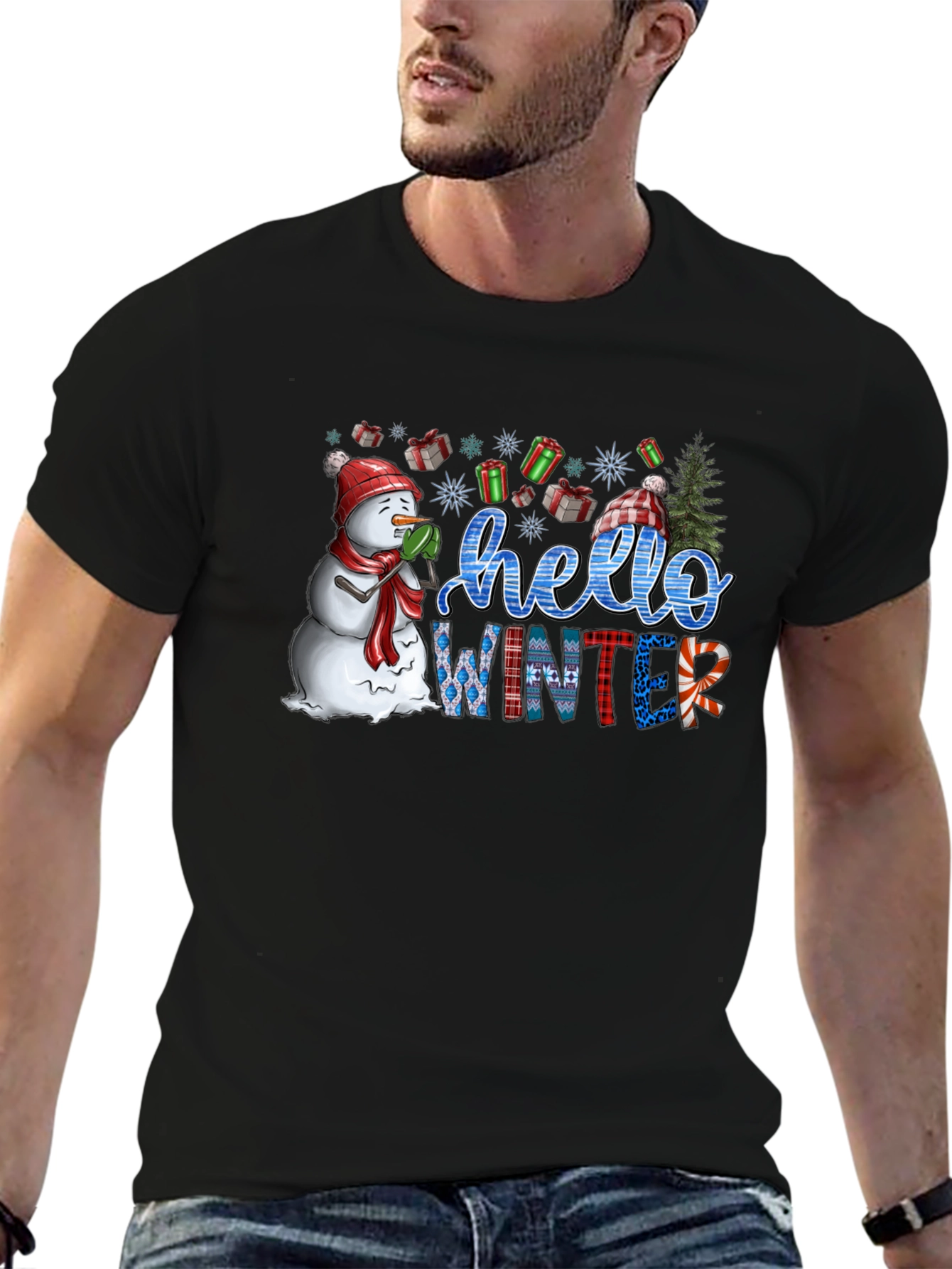 Hello Winter Graphic Tee - Holiday Festive Shirt