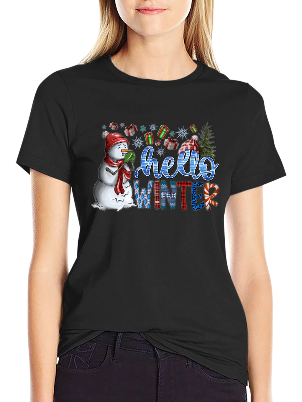 Hello Winter Graphic Tee - Holiday Festive Shirt