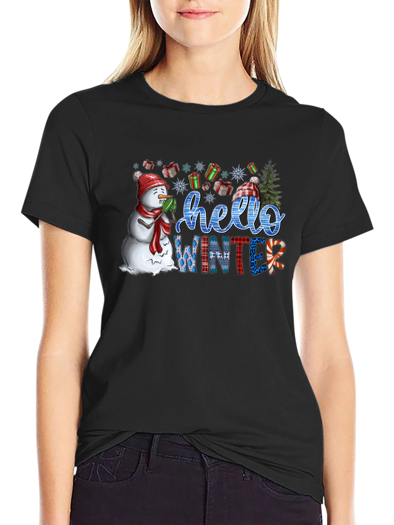 Hello Winter Graphic Tee - Holiday Festive Shirt