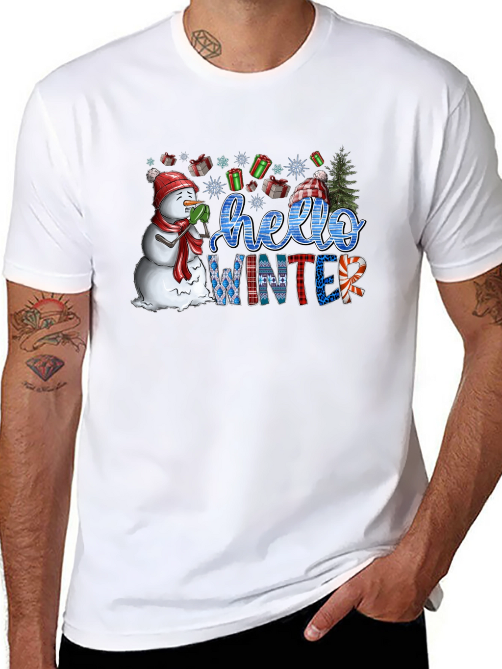 Hello Winter Graphic Tee - Holiday Festive Shirt