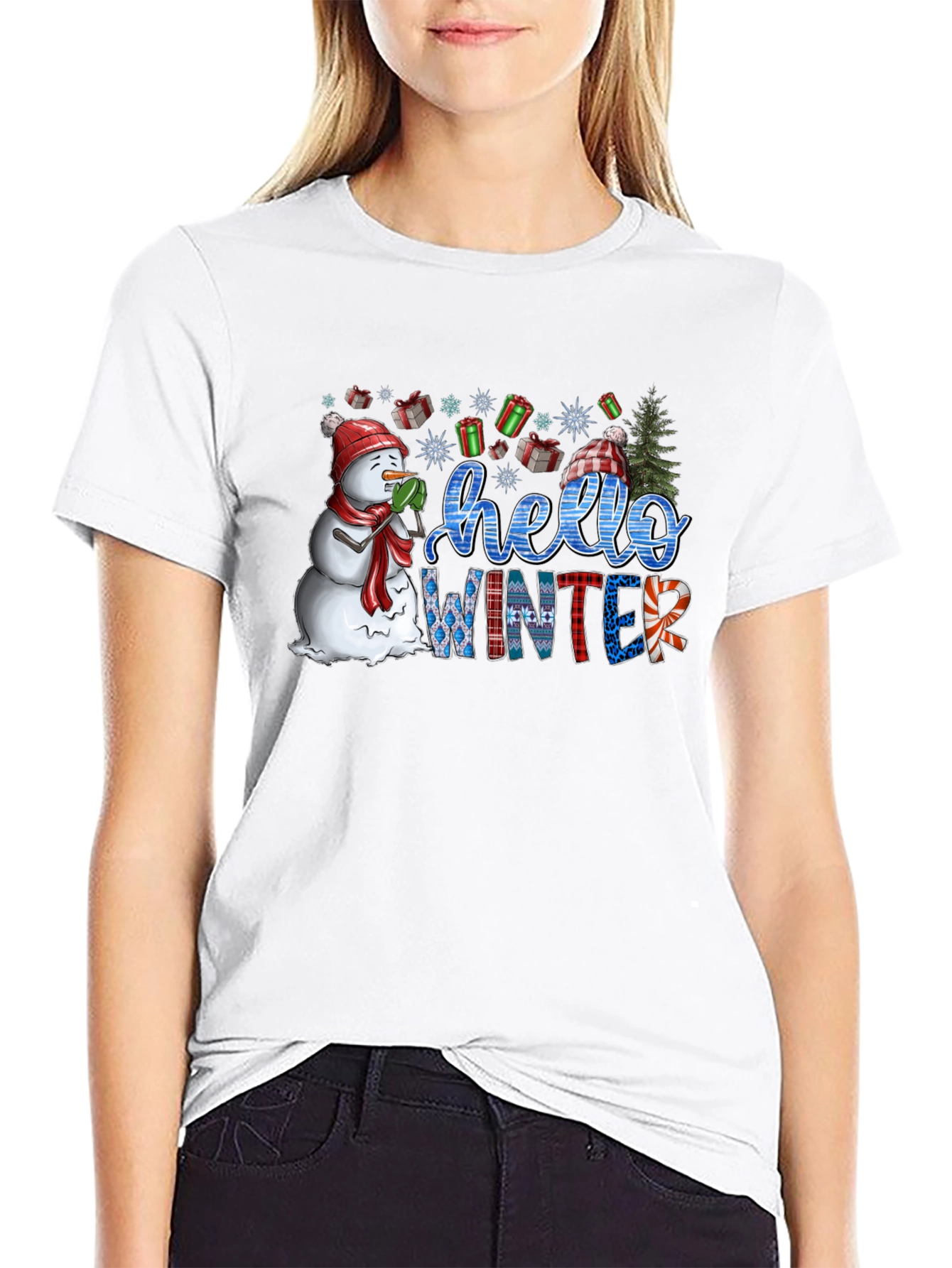 Hello Winter Graphic Tee - Holiday Festive Shirt