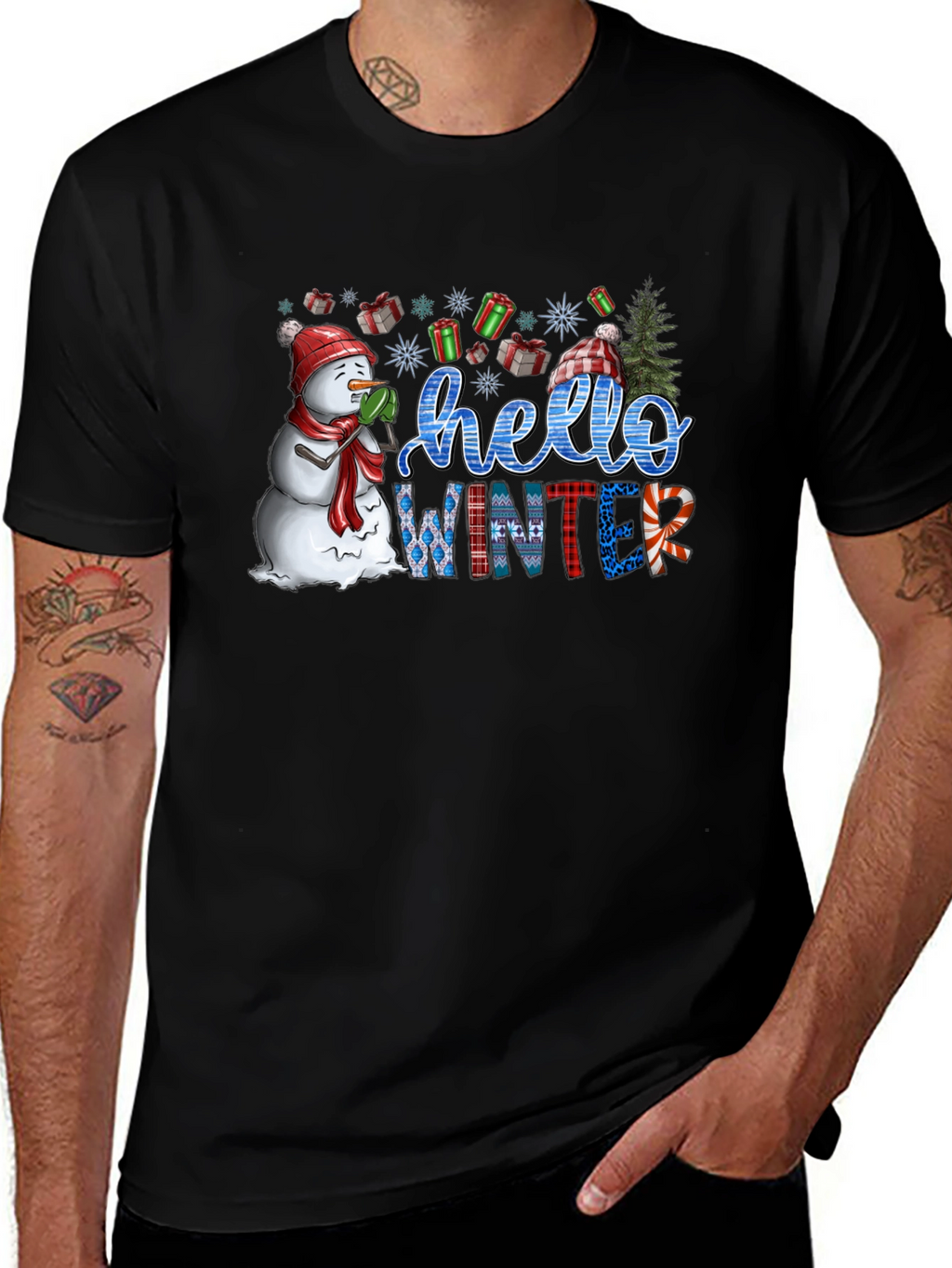 Hello Winter Graphic Tee - Holiday Festive Shirt