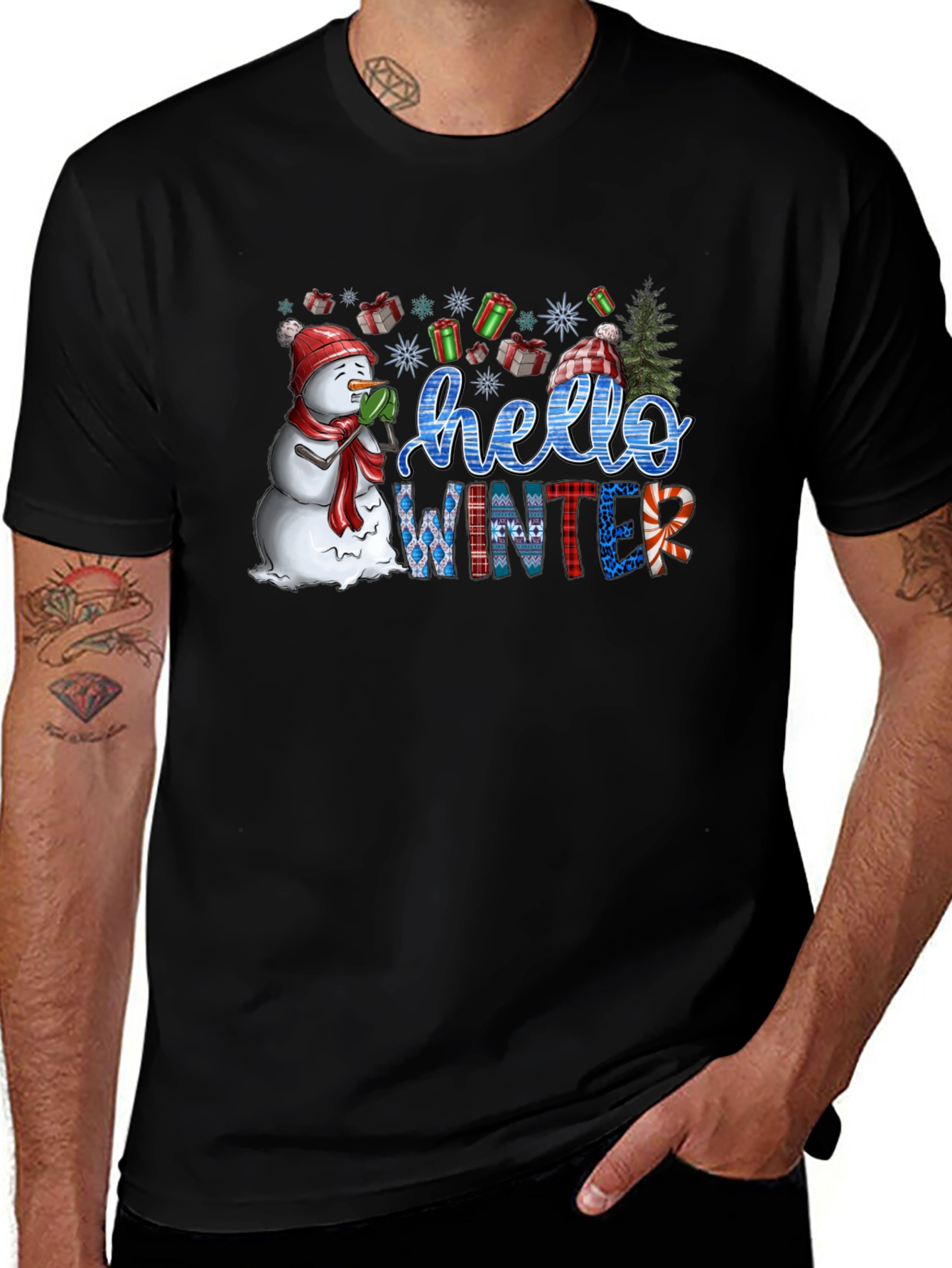 Hello Winter Graphic Tee - Holiday Festive Shirt