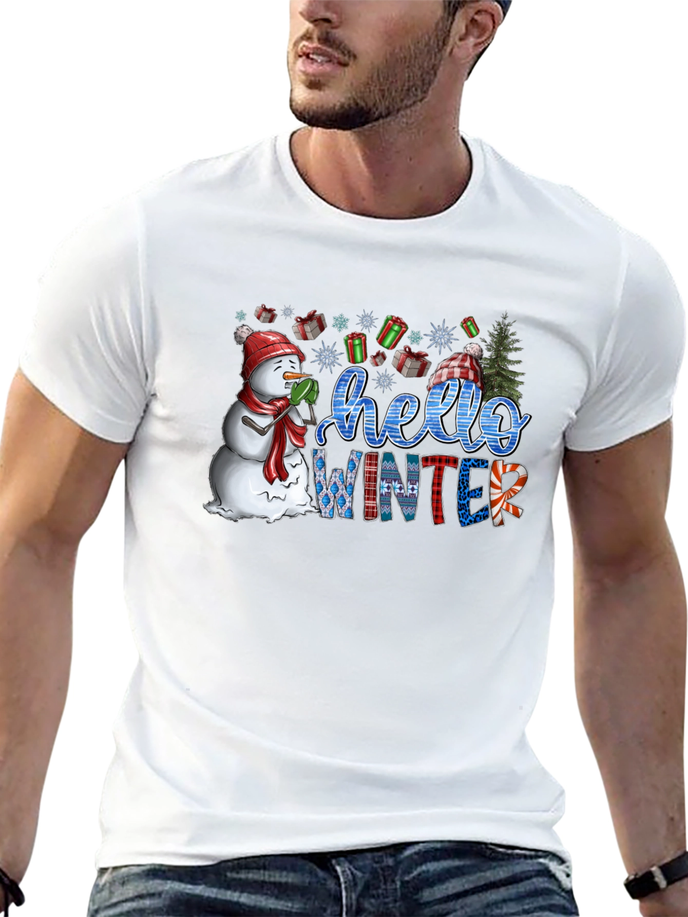 Hello Winter Graphic Tee - Holiday Festive Shirt