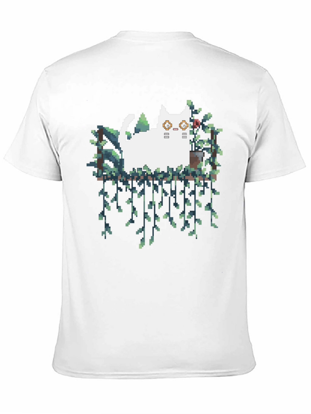 Pixel Cat & Plants Black T-Shirt