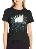 Pixel Cat & Plants Black T-Shirt