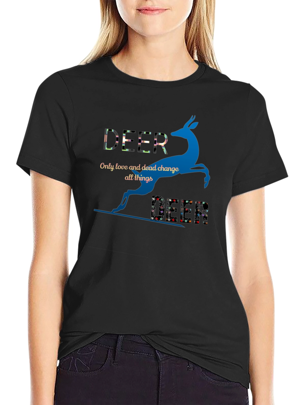 Deer Graphic Print Crew Neck T-Shirt