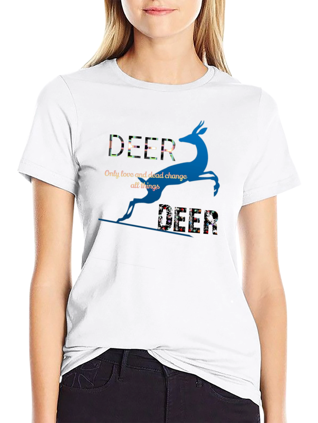 Deer Graphic Print Crew Neck T-Shirt