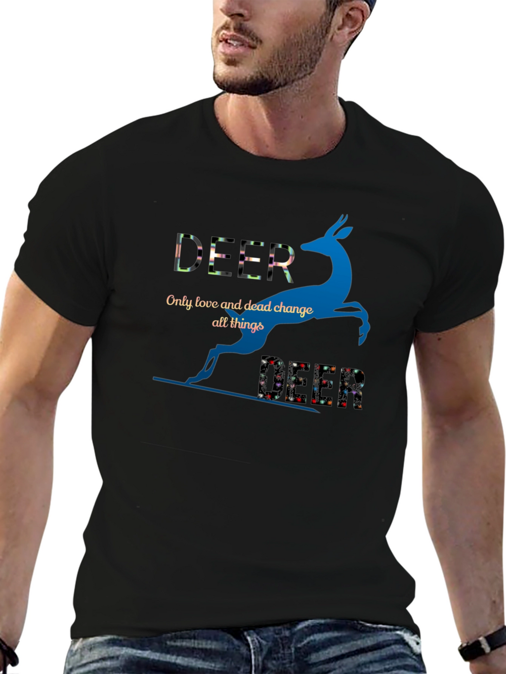 Deer Graphic Print Crew Neck T-Shirt