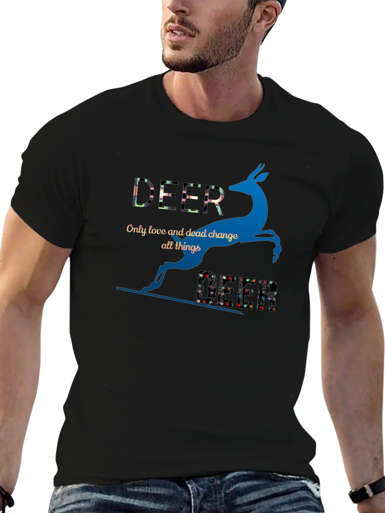 Deer Graphic Print Crew Neck T-Shirt